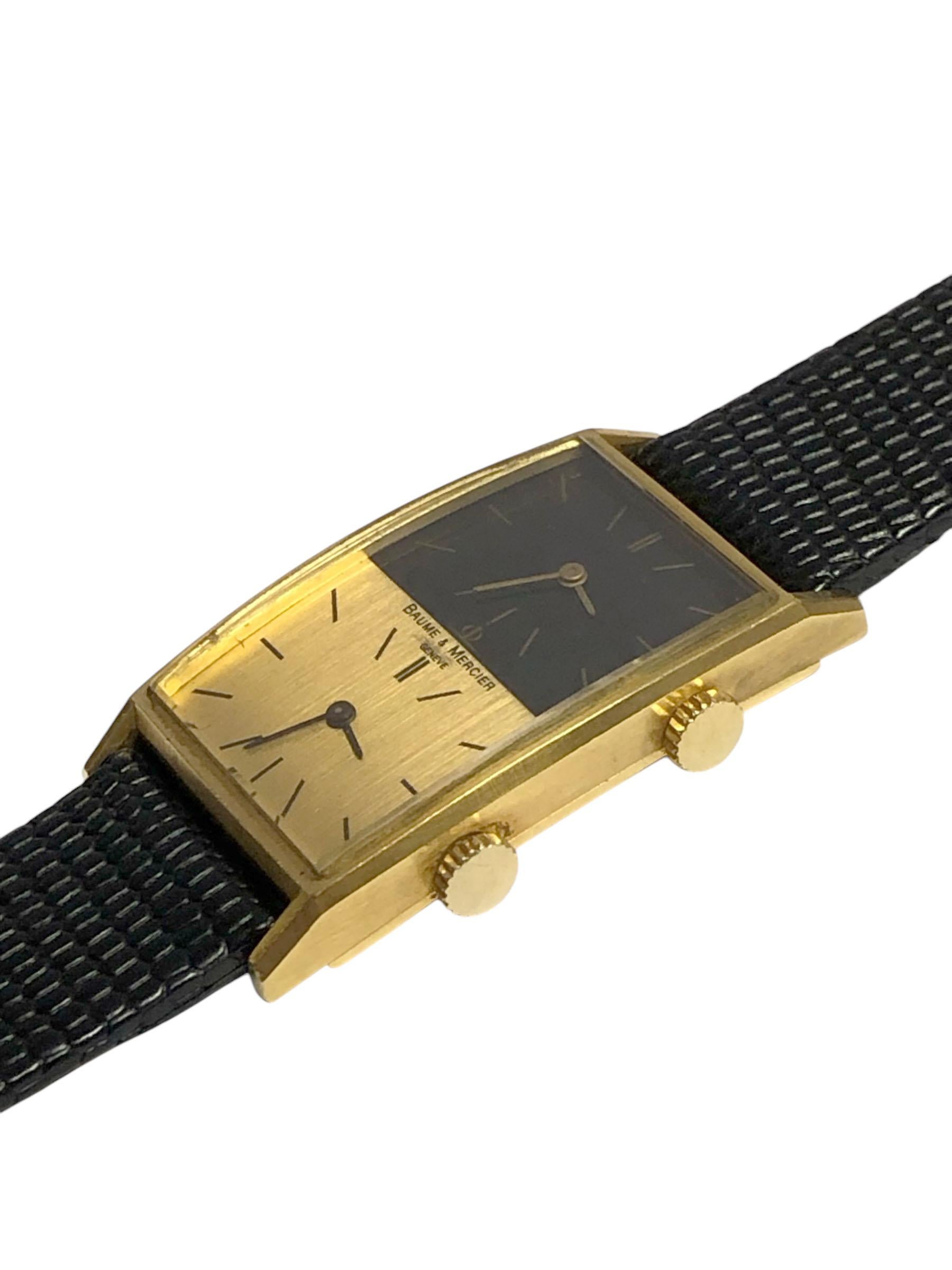 Baum & Mercier Vintage Yellow Gold 2 Time Zone Wrist Watch For Sale 1