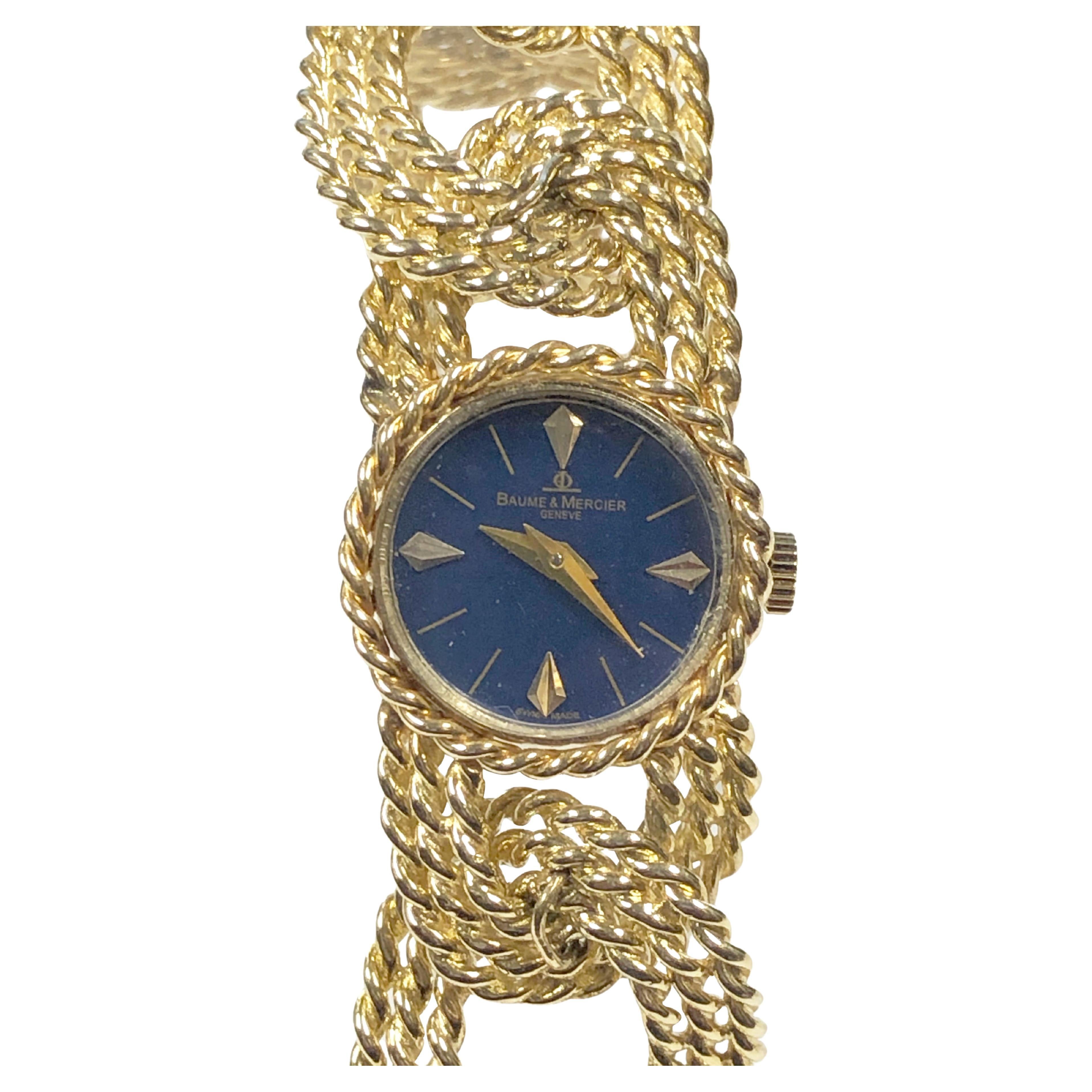 Baum and Mercier Montre-bracelet vintage torsadé en or jaune avec corde  torsadée sur 1stDibs