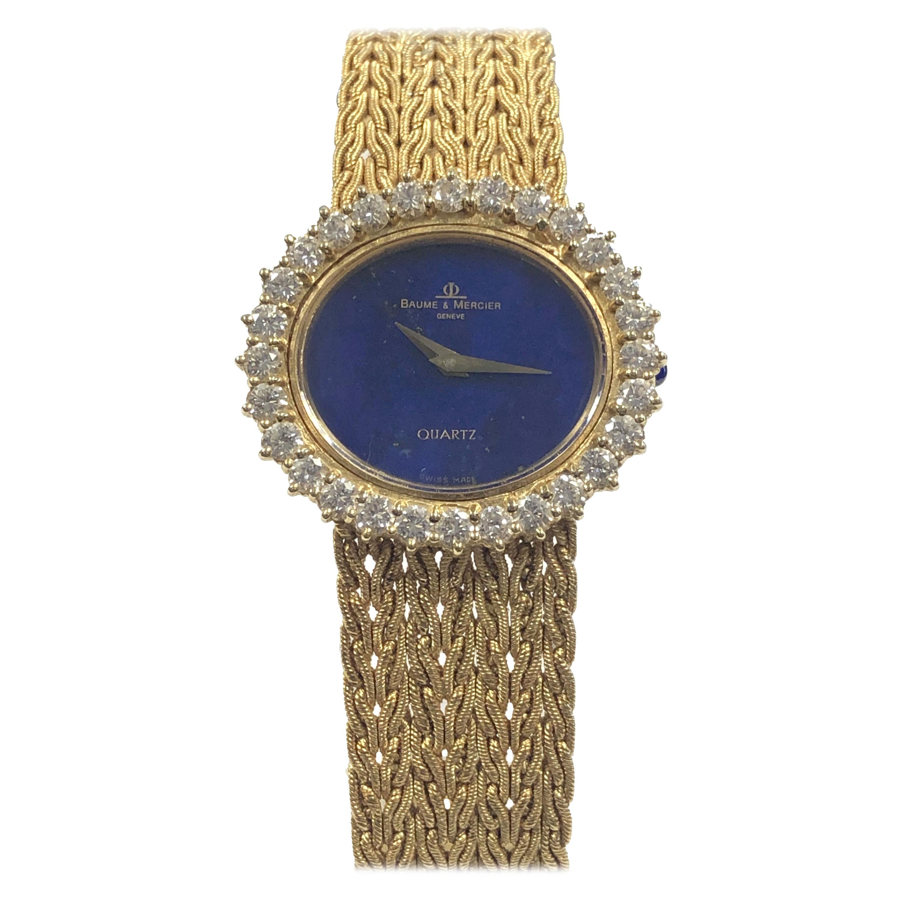 Baum & Mercier Yellow Gold Lapis Dial and Diamonds Ladies Mechanical Wrist watch