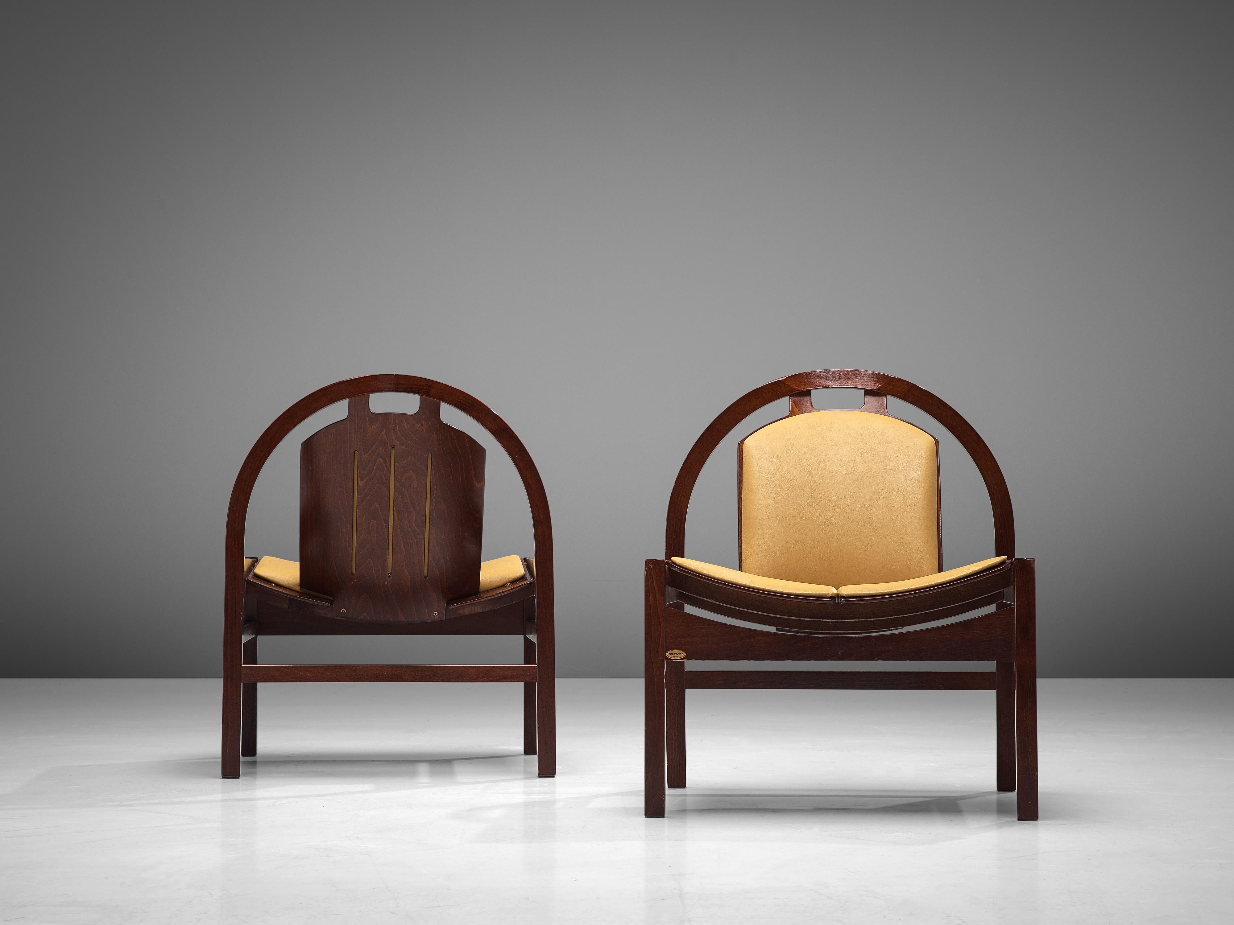 Mid-Century Modern Baumann 'Argos' Lounge Chairs in Camel Leather