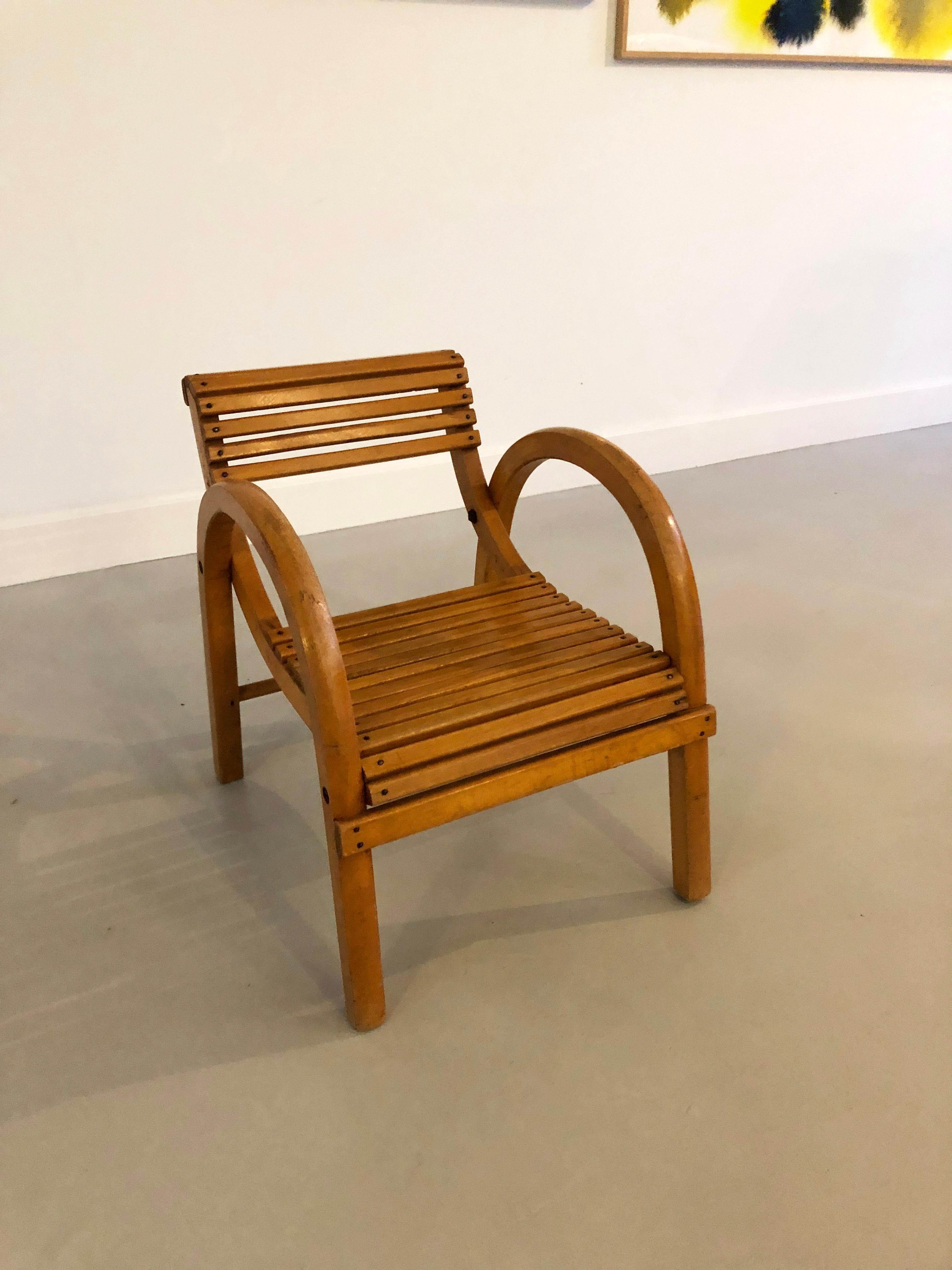 Mid-Century Modern Baumann children's armchair 1930s - French modernist design Bentwood chair For Sale