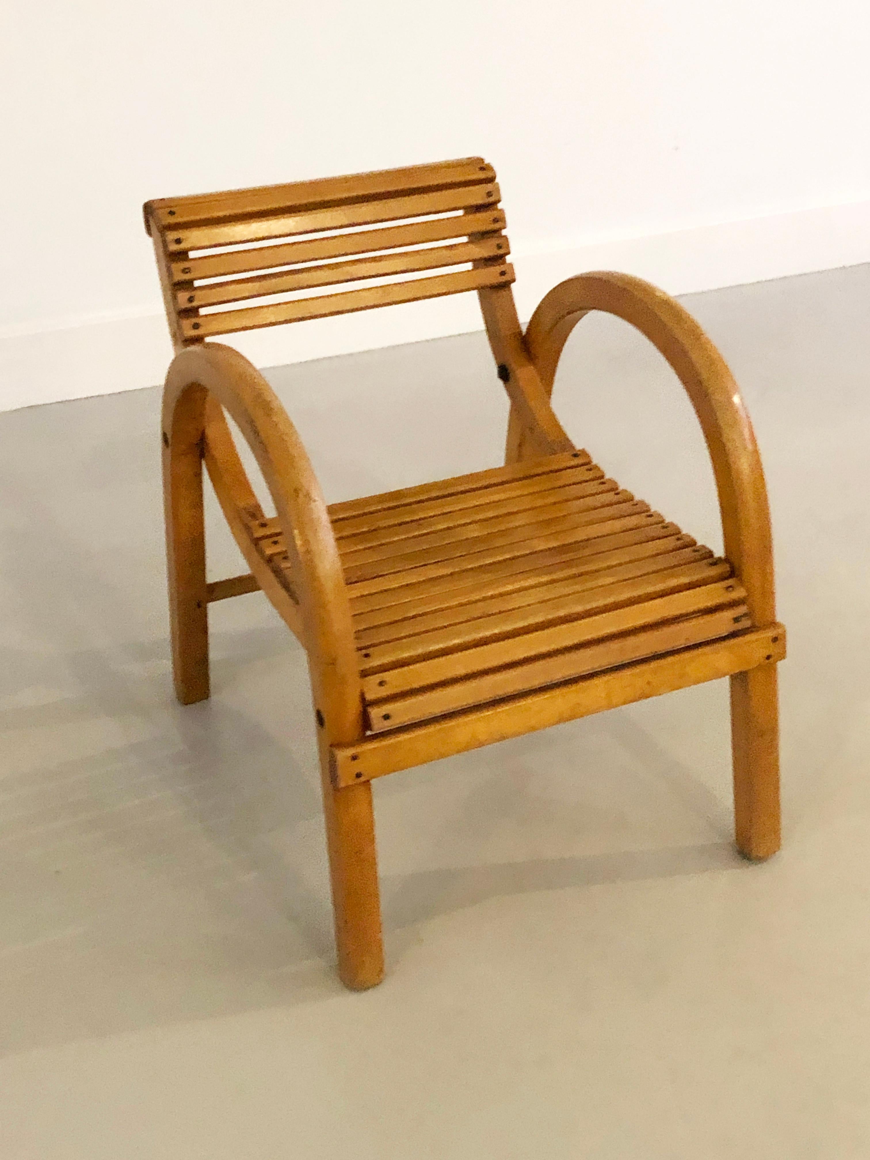 Woodwork Baumann children's armchair 1930s - French modernist design Bentwood chair For Sale