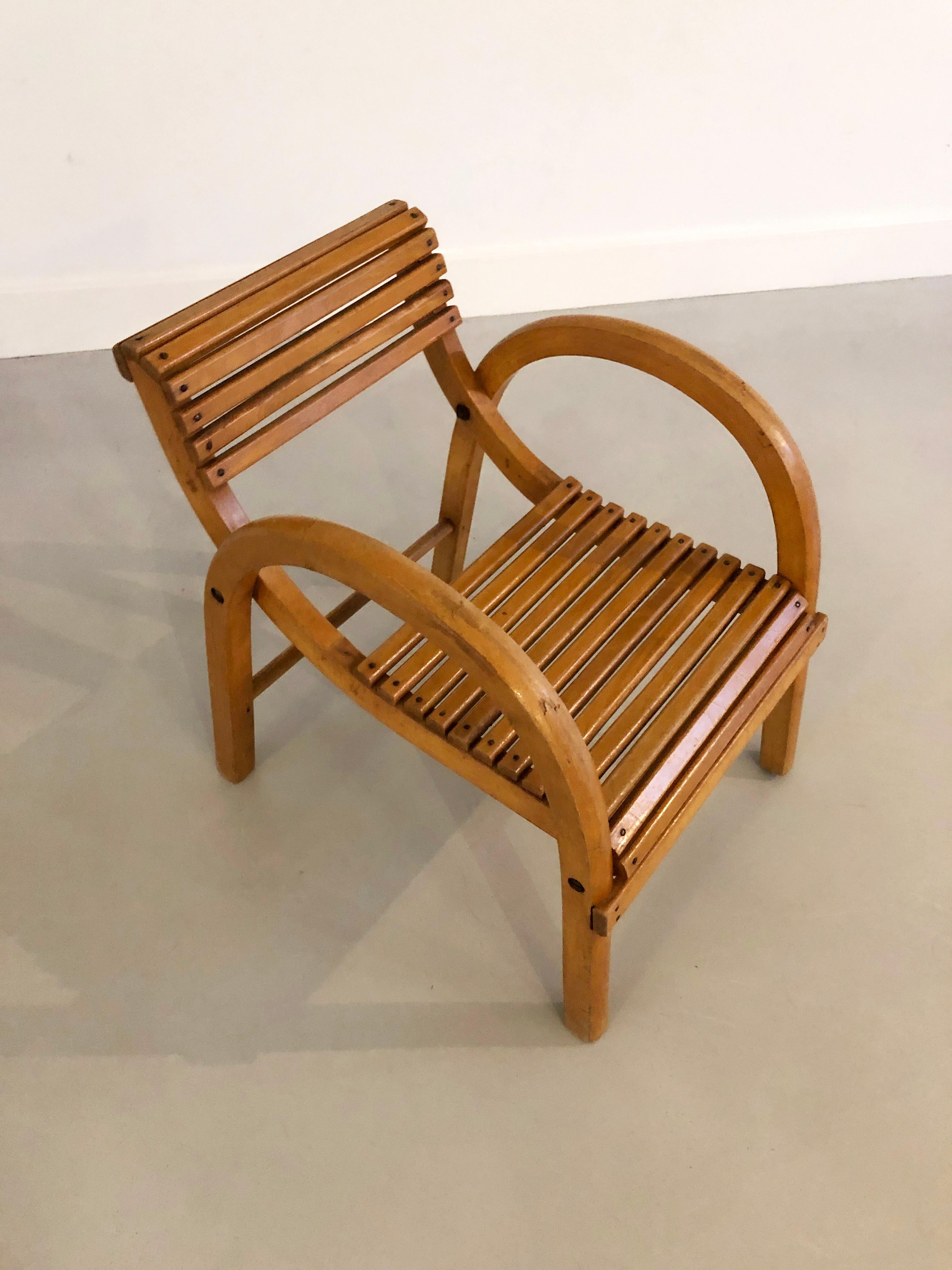 Mid-20th Century Baumann children's armchair 1930s - French modernist design Bentwood chair For Sale
