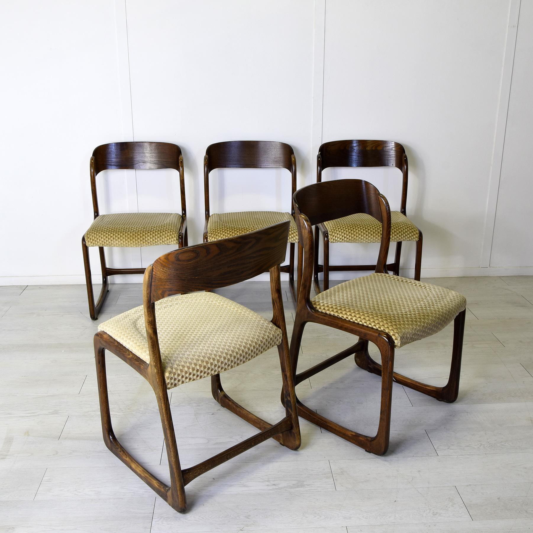 Mid-Century Modern Baumann France set de cinq chaises mod. Traineau 60s. en vente
