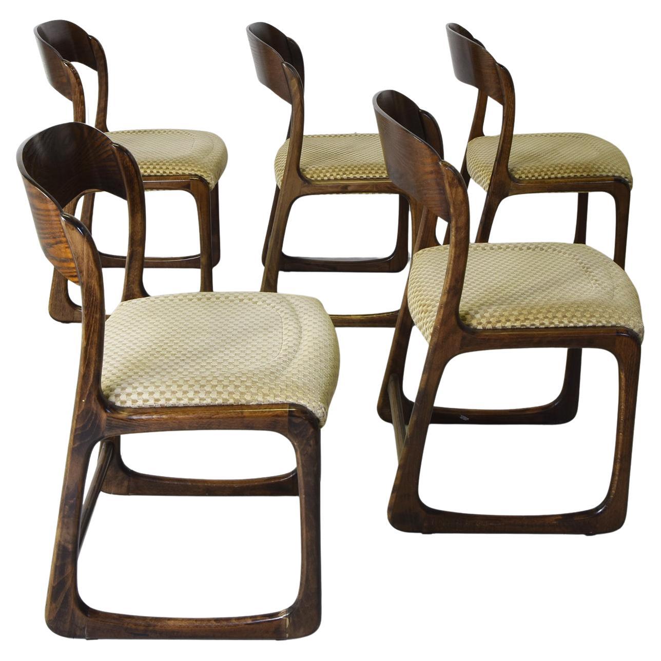 Baumann France set of five chairs mod. Traineau 60s.