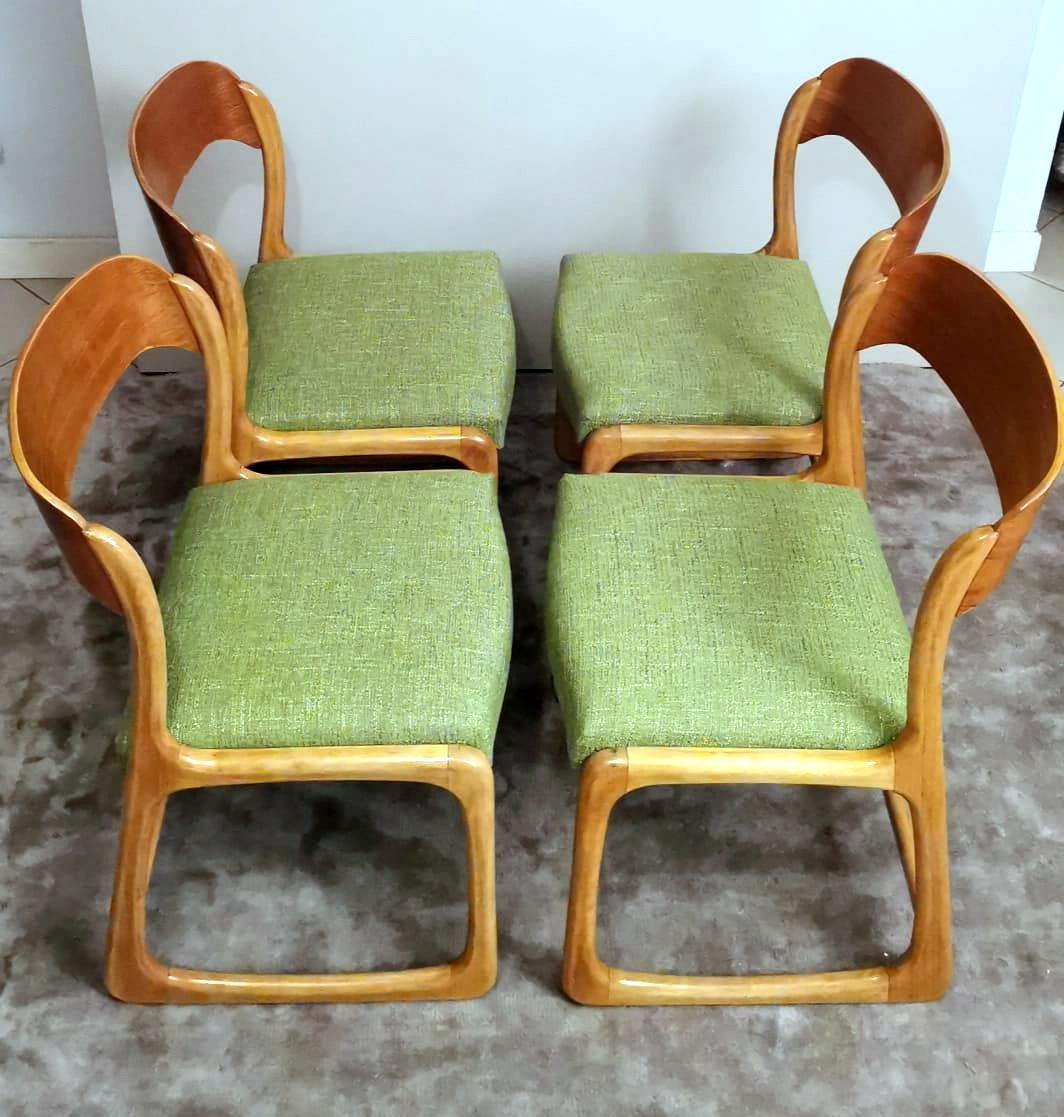 Textile Baumann Walter Set of Six French Chairs Model Bèmole Steam-Curved Wood