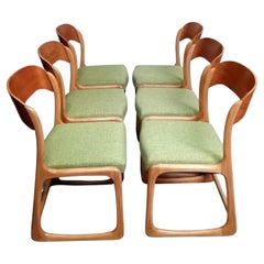 Baumann Walter Set of Six French Chairs Model Bèmole Steam-Curved Wood