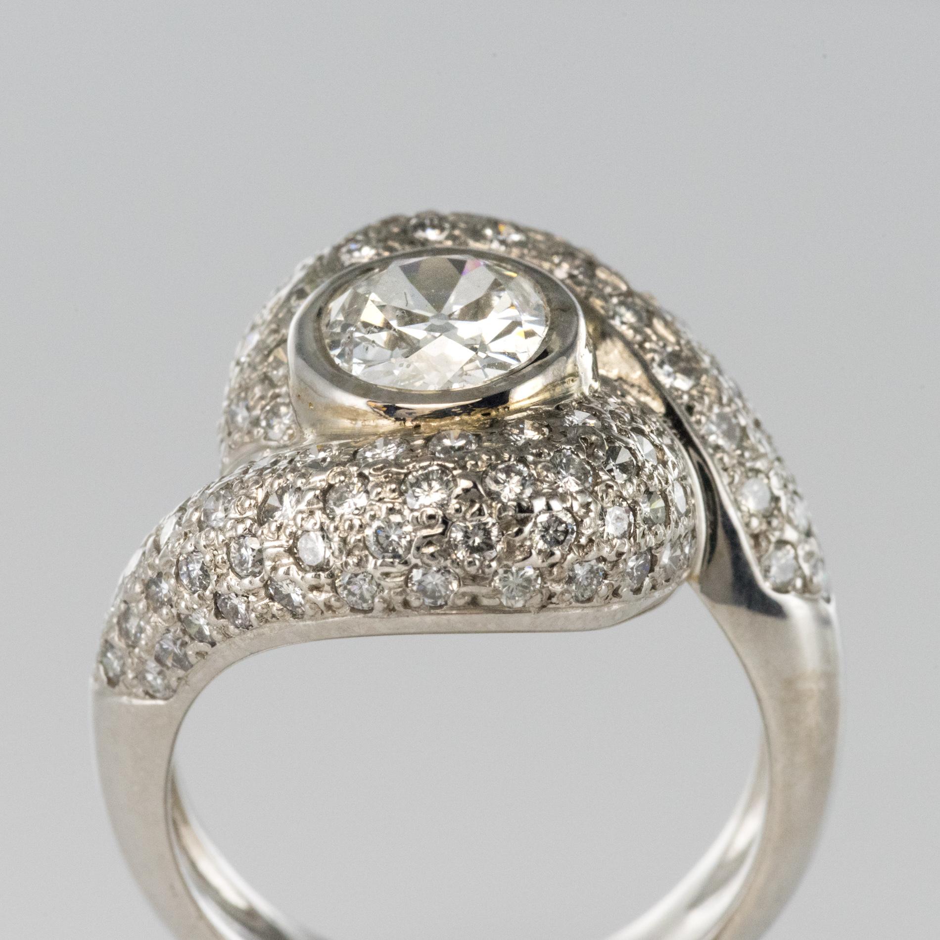 Women's Modern 1.20 Carat Diamond 18 Karat White Gold Swirl Ring