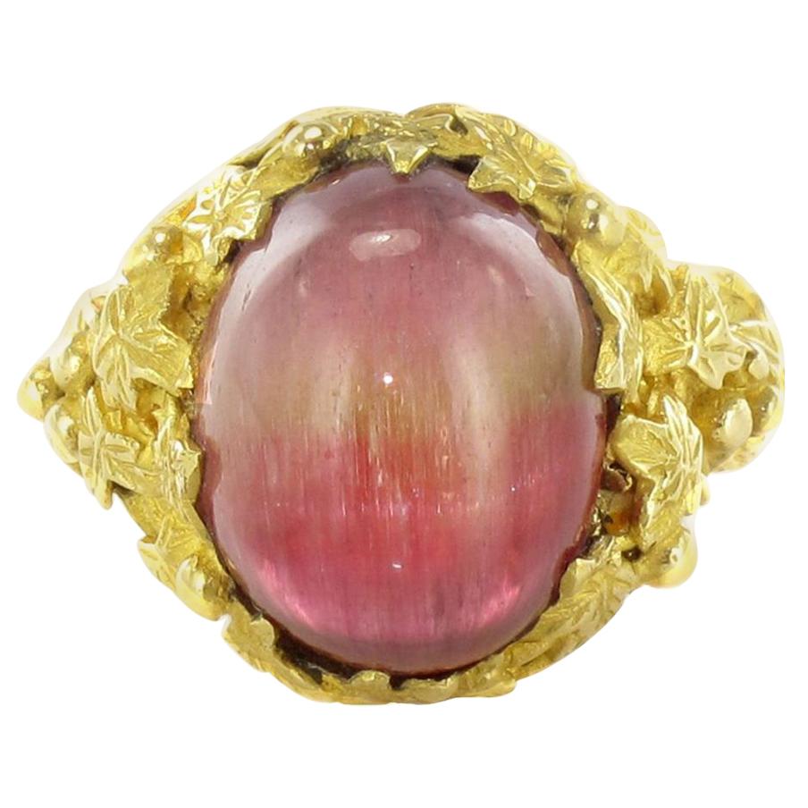 Baume Creation 16 Carat Watermelon Cabochon Tourmaline 18 Karat Yellow Gold Ring