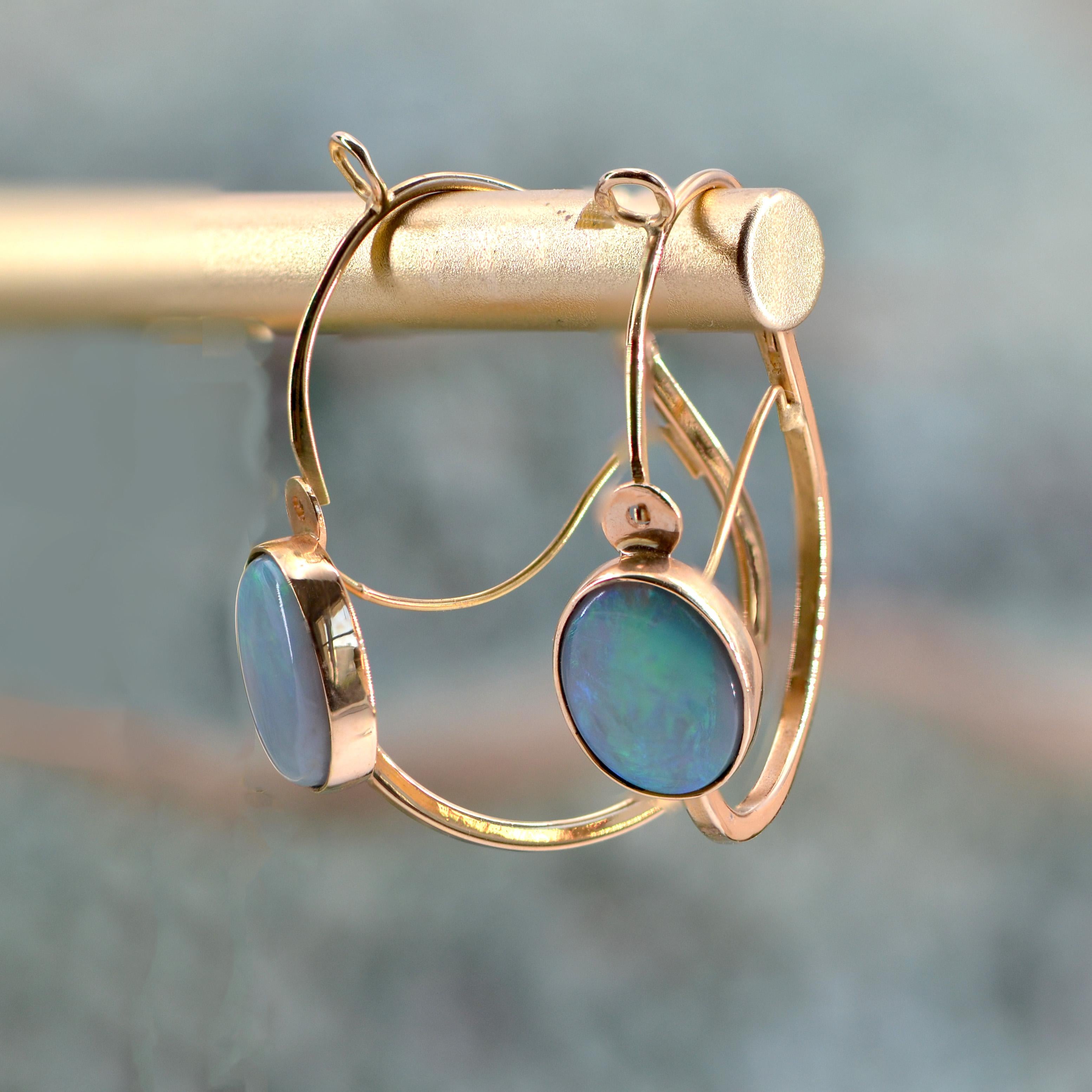 Baume 3.20 Carat Cabochon Opal Hoop Gold Earrings In New Condition For Sale In Poitiers, FR