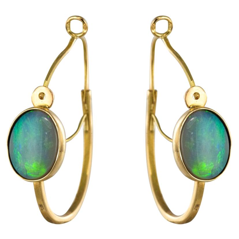 Baume 3.20 Carat Cabochon Opal Hoop Gold Earrings For Sale