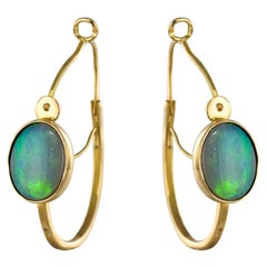 Baume 3.20 Carat Cabochon Opal Hoop Gold Earrings
