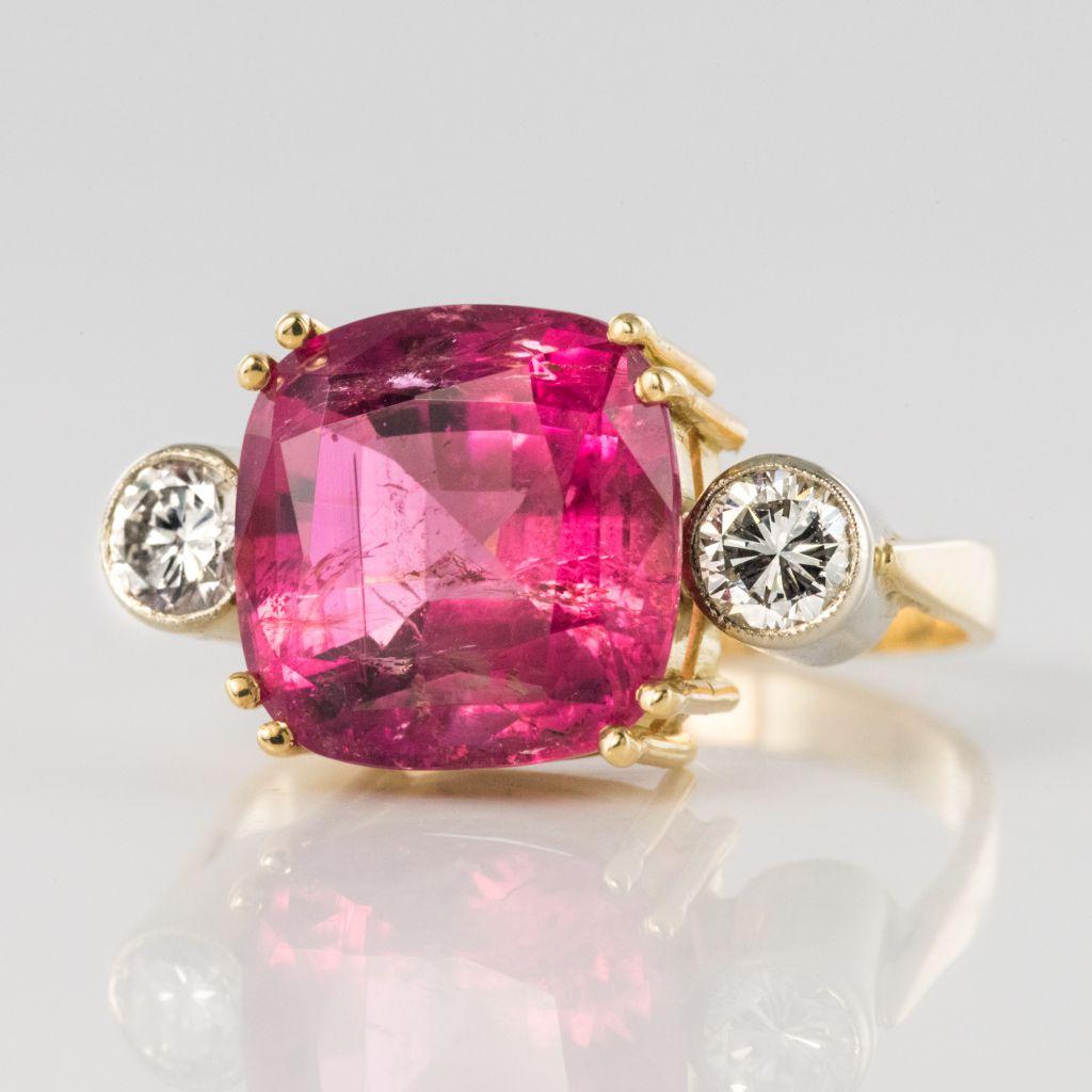 Baume 7.50 Carat Cushion Cut Tourmaline Diamond Ring In New Condition In Poitiers, FR