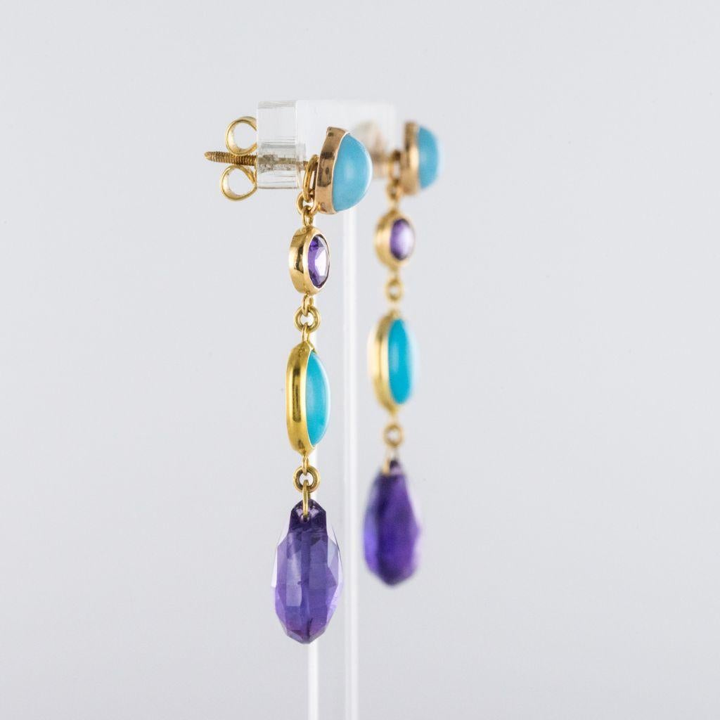 Baume Amethyst Turquoise Gold Drop Earrings 1