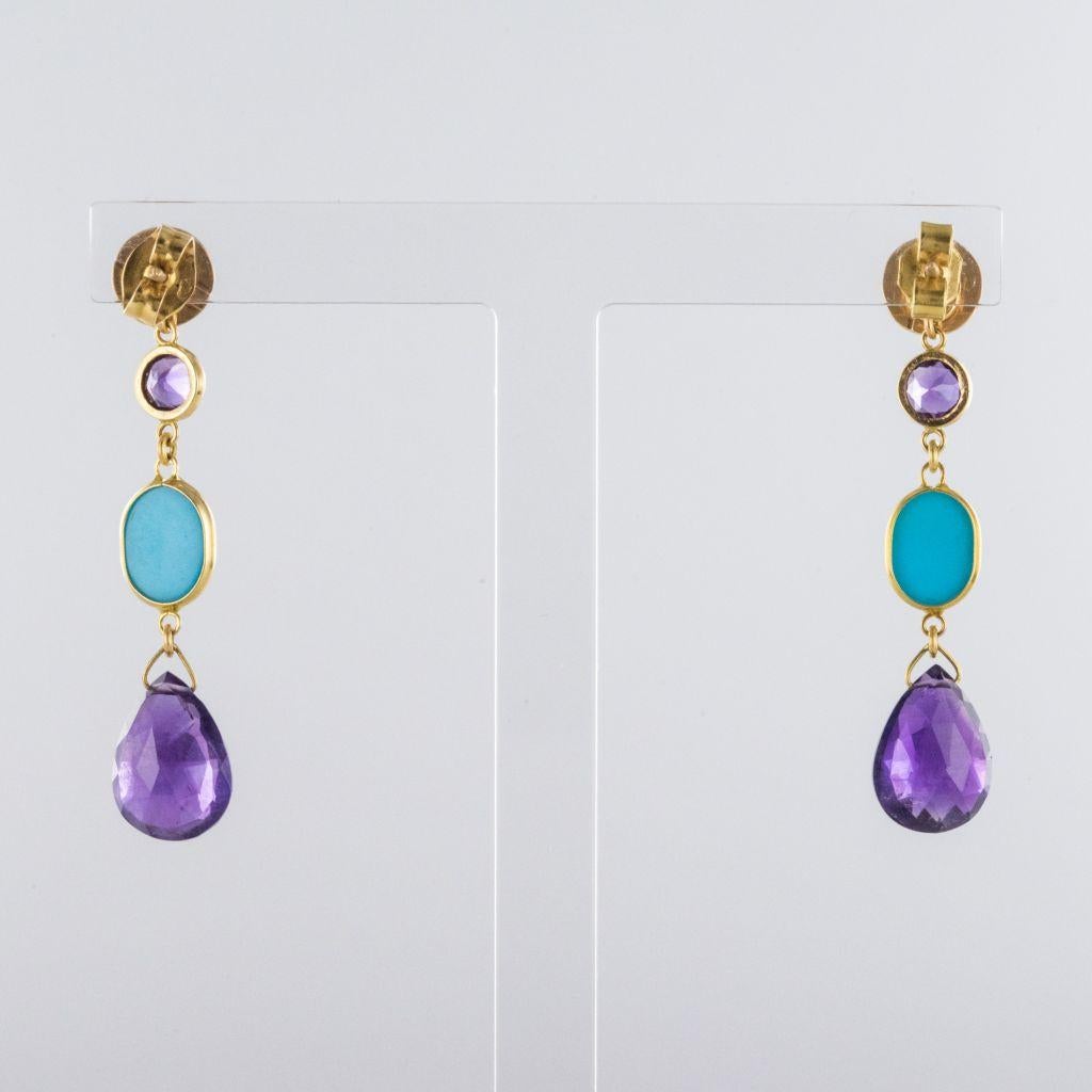 Baume Amethyst Turquoise Gold Drop Earrings 2