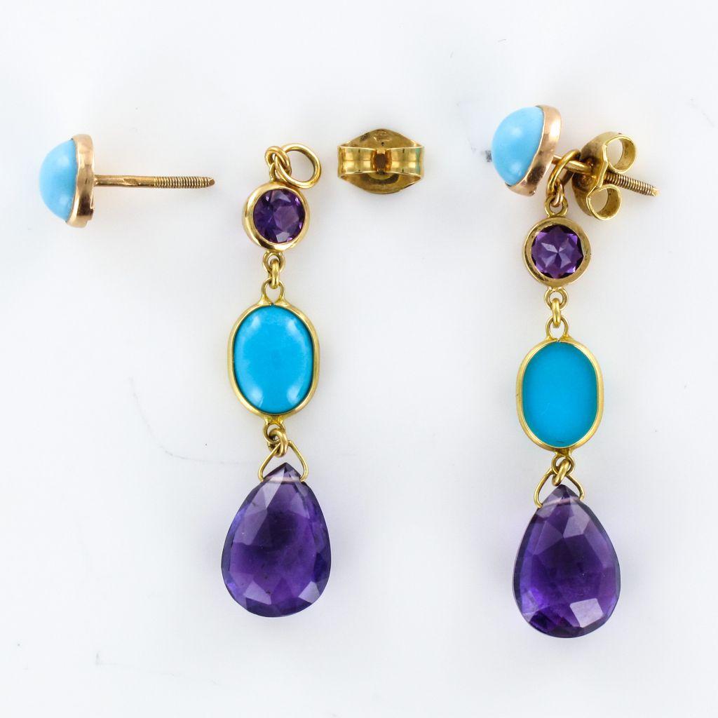 Baume Amethyst Turquoise Gold Drop Earrings 3