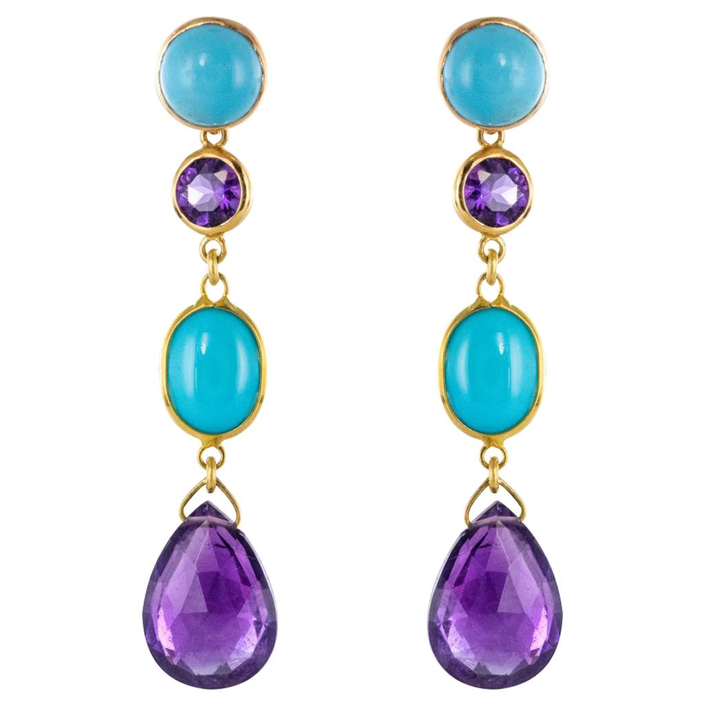 Baume Amethyst Turquoise Gold Drop Earrings