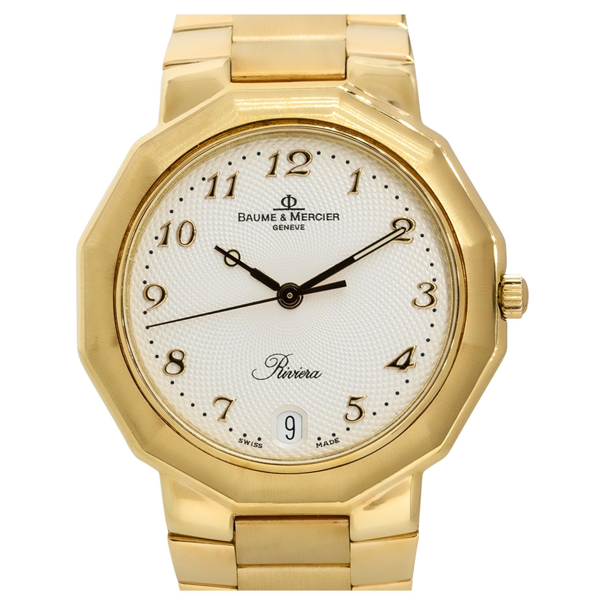 Montre Baume & Mercier 87012.9 Riviera en or jaune 18k cadran blanc