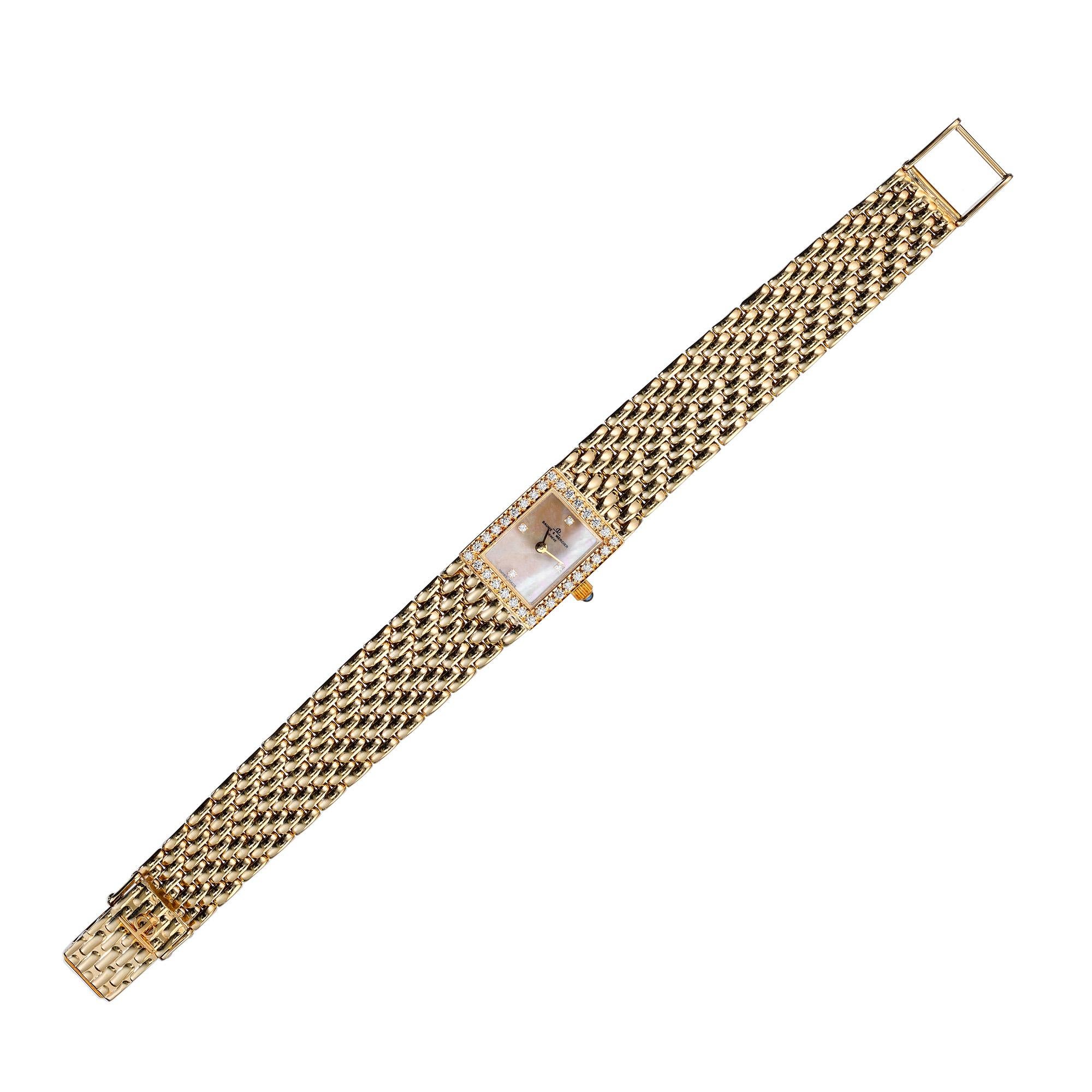  Baume & Mercier .17 Carat Diamond Yellow Gold Ladies Wristwatch Pour femmes 