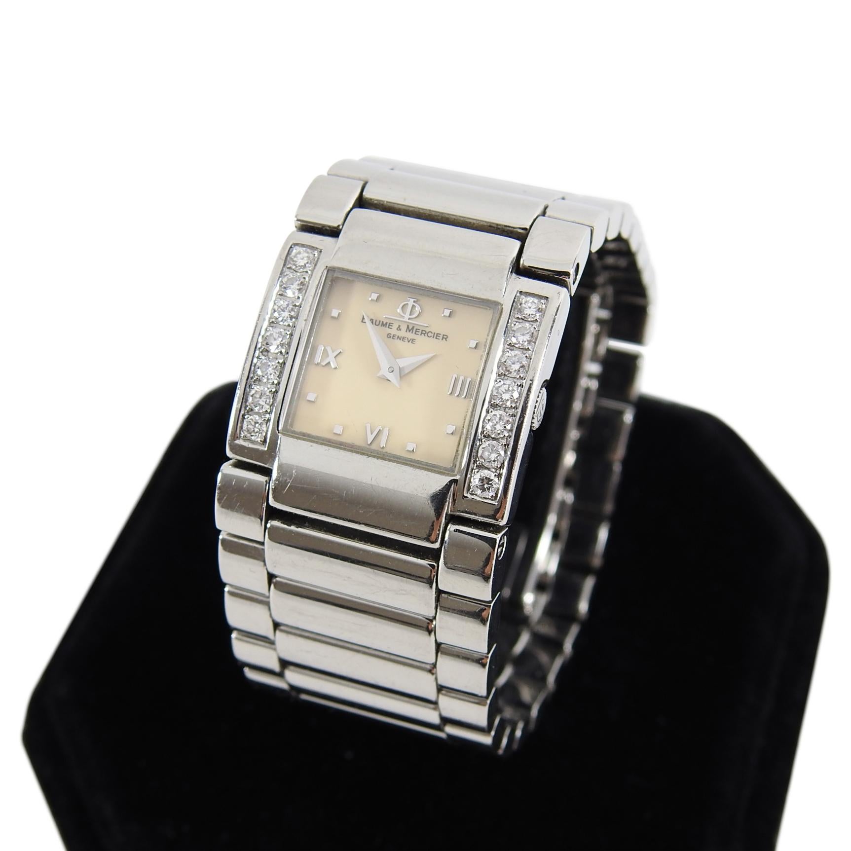 Baume and Mercier Catwalk Stainless Diamond Tank Watch In Good Condition For Sale In Toronto, ON