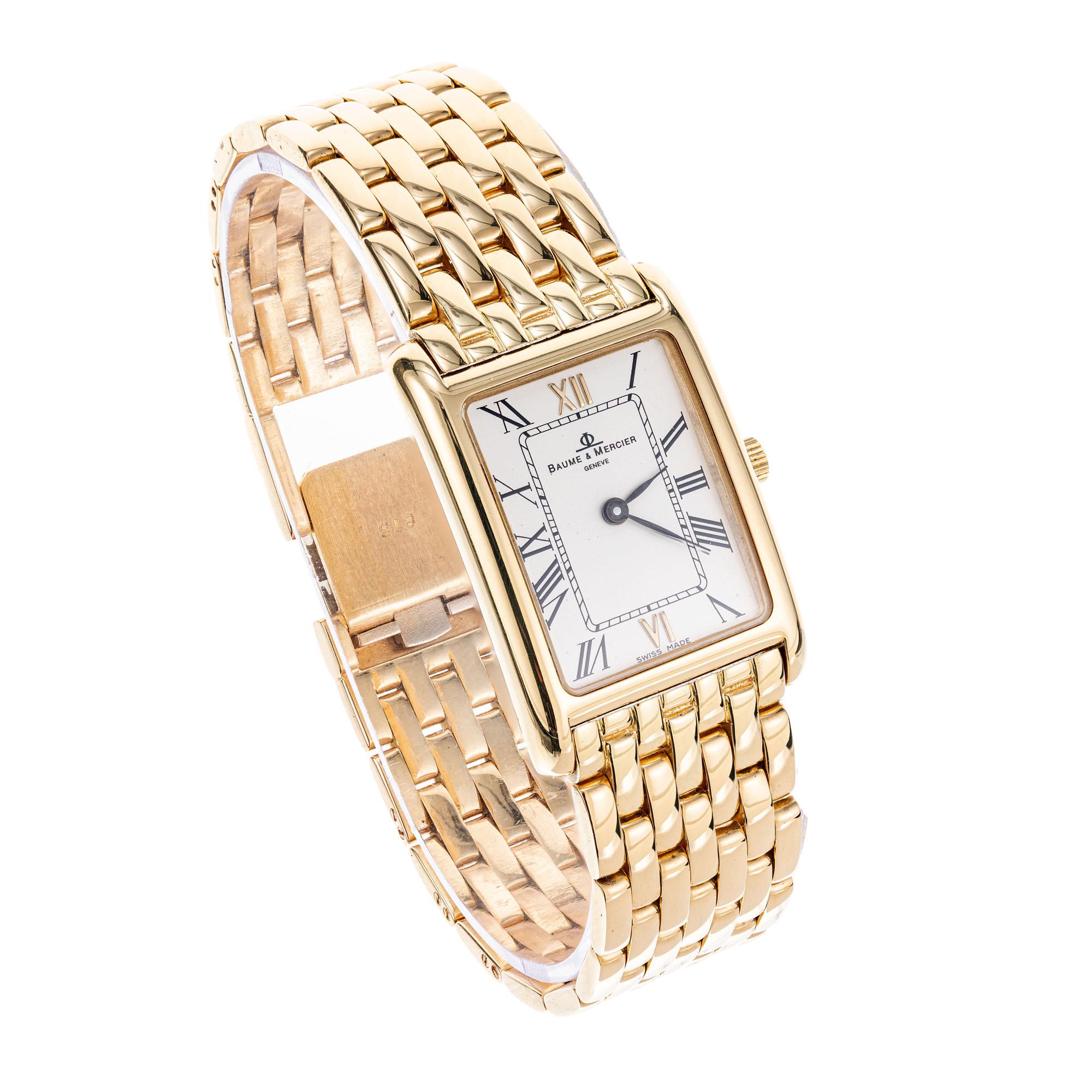 Baume and Mercier Yellow Gold Ladies Tank Wristwatch In Excellent Condition In Stamford, CT