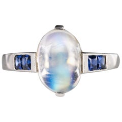 Baume Art Deco Style 2.30 Carat Moonstone Calibrated Sapphire White Gold Ring