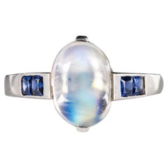 Baume Art Deco Style 2.30 Carat Moonstone Calibrated Sapphire White Gold Ring
