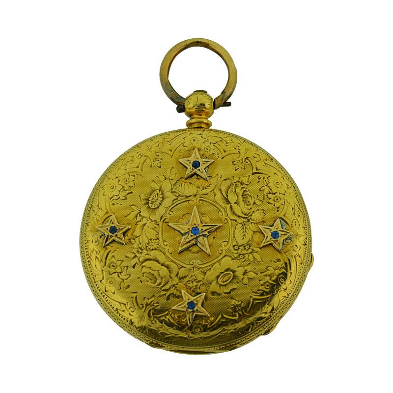 Baume 'Before Mercier' 18 Karat Yellow Gold Keywind Pocket Watch, circa 1860s In Excellent Condition In Long Beach, CA