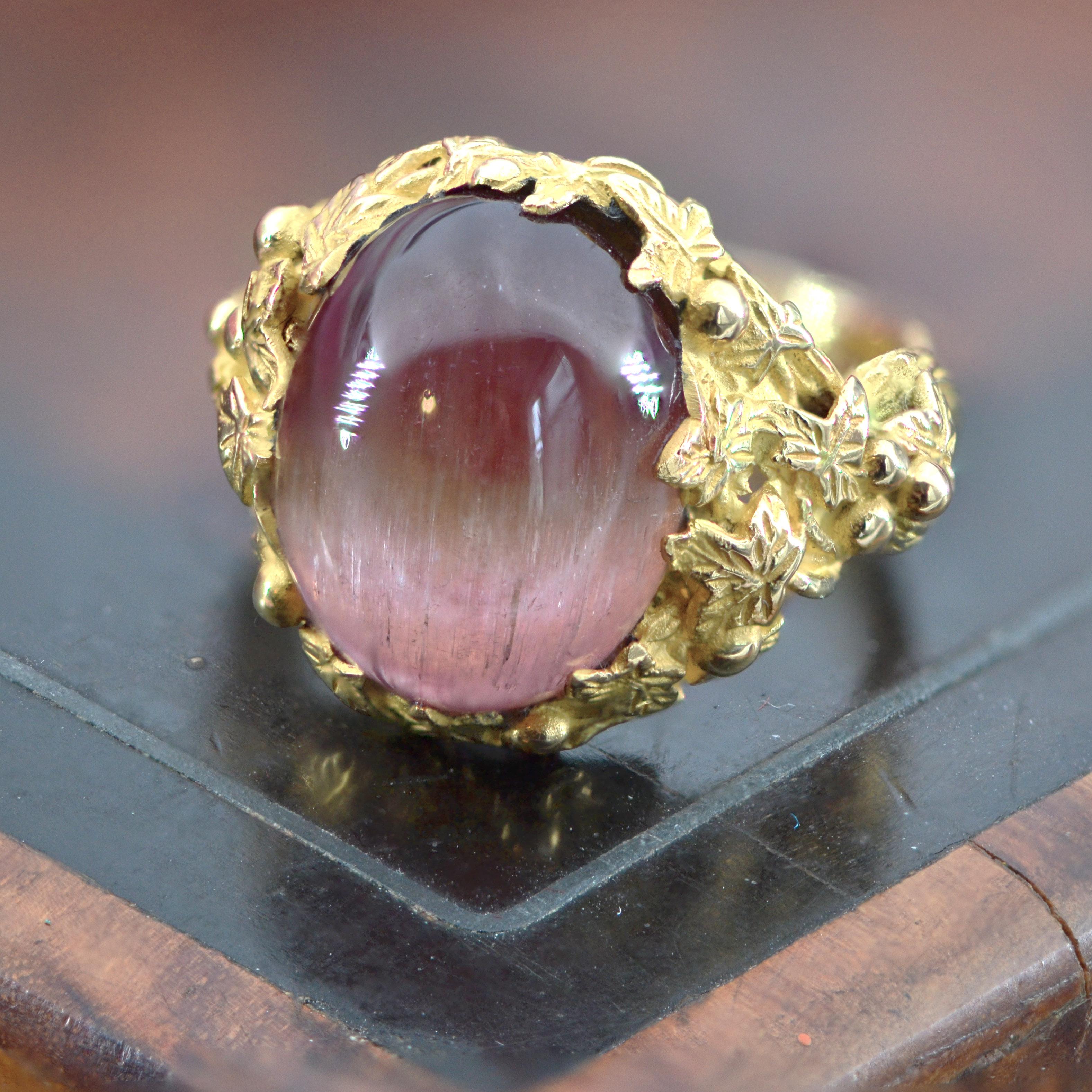 Baume Creation 16 Carat Watermelon Cabochon Tourmaline 18 Karat Yellow Gold Ring 2