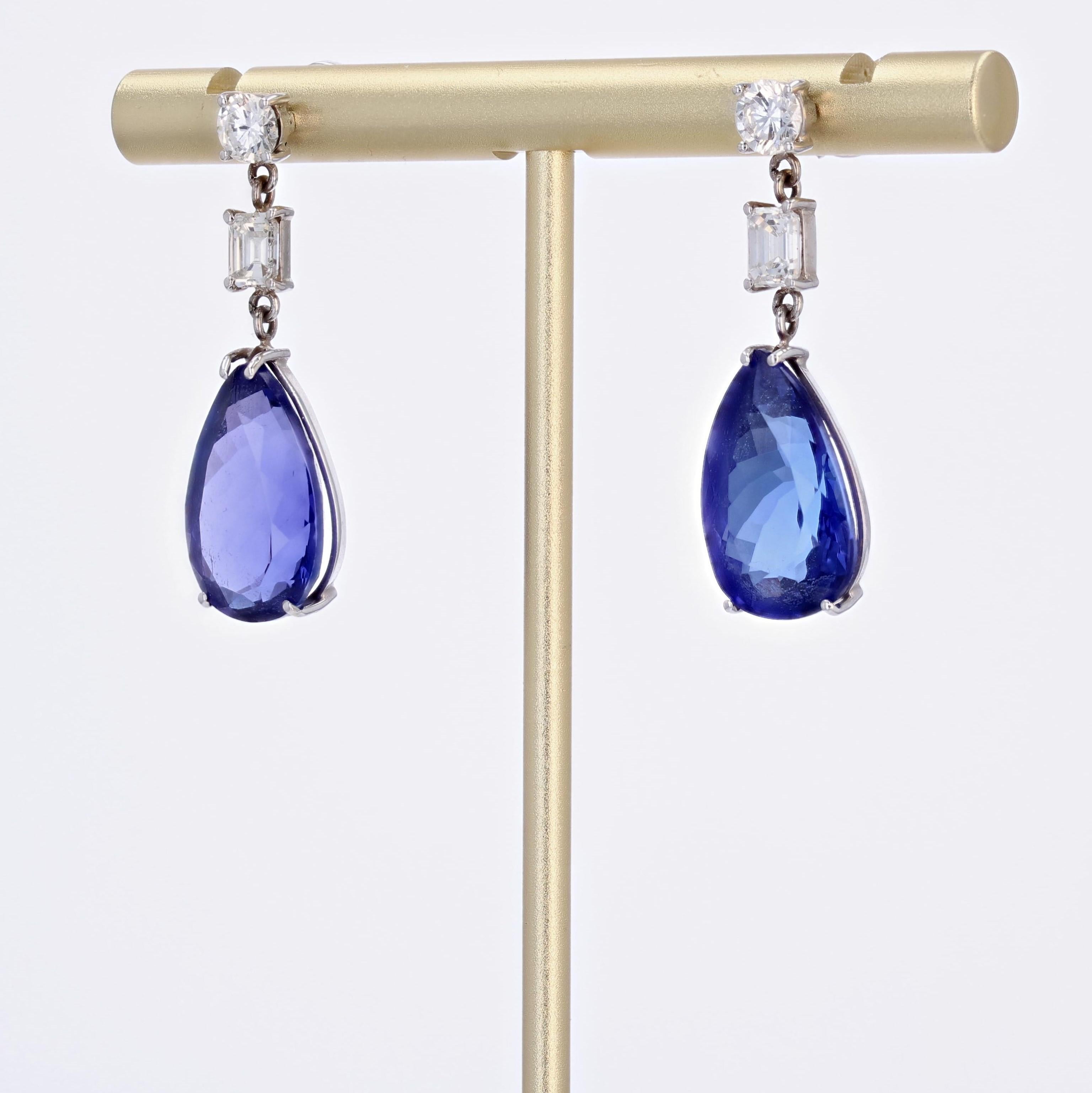 Baume Creation 16 Carats Tanzanite Diamond 18 Karat White Gold Dangle Earrings In New Condition For Sale In Poitiers, FR