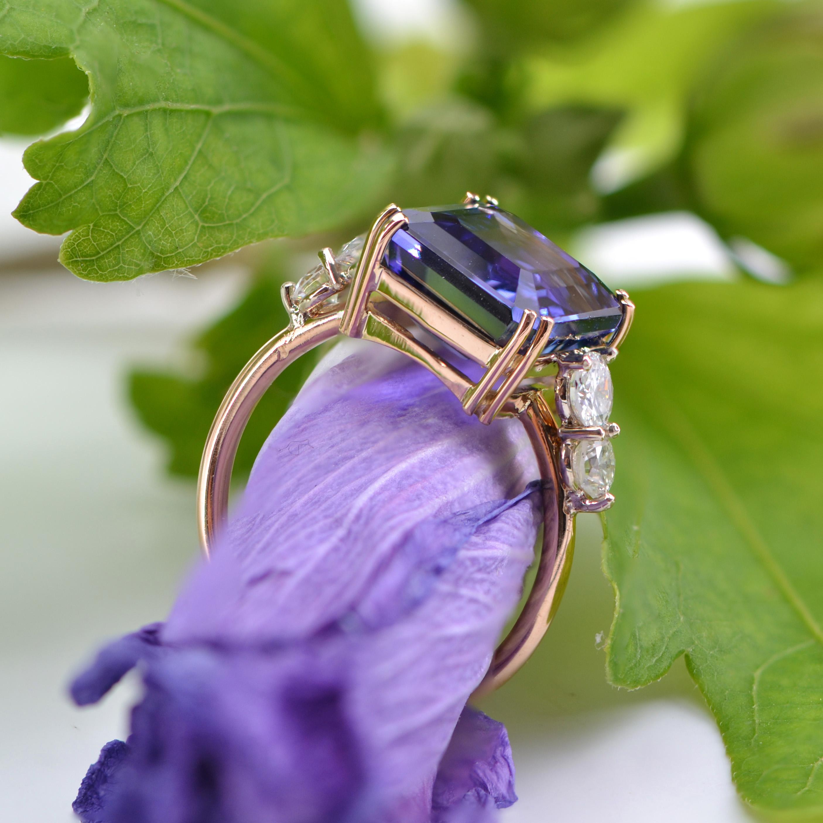 Baume Creation 6 Carats Tanzanite Diamonds Rose Gold Ring For Sale 9