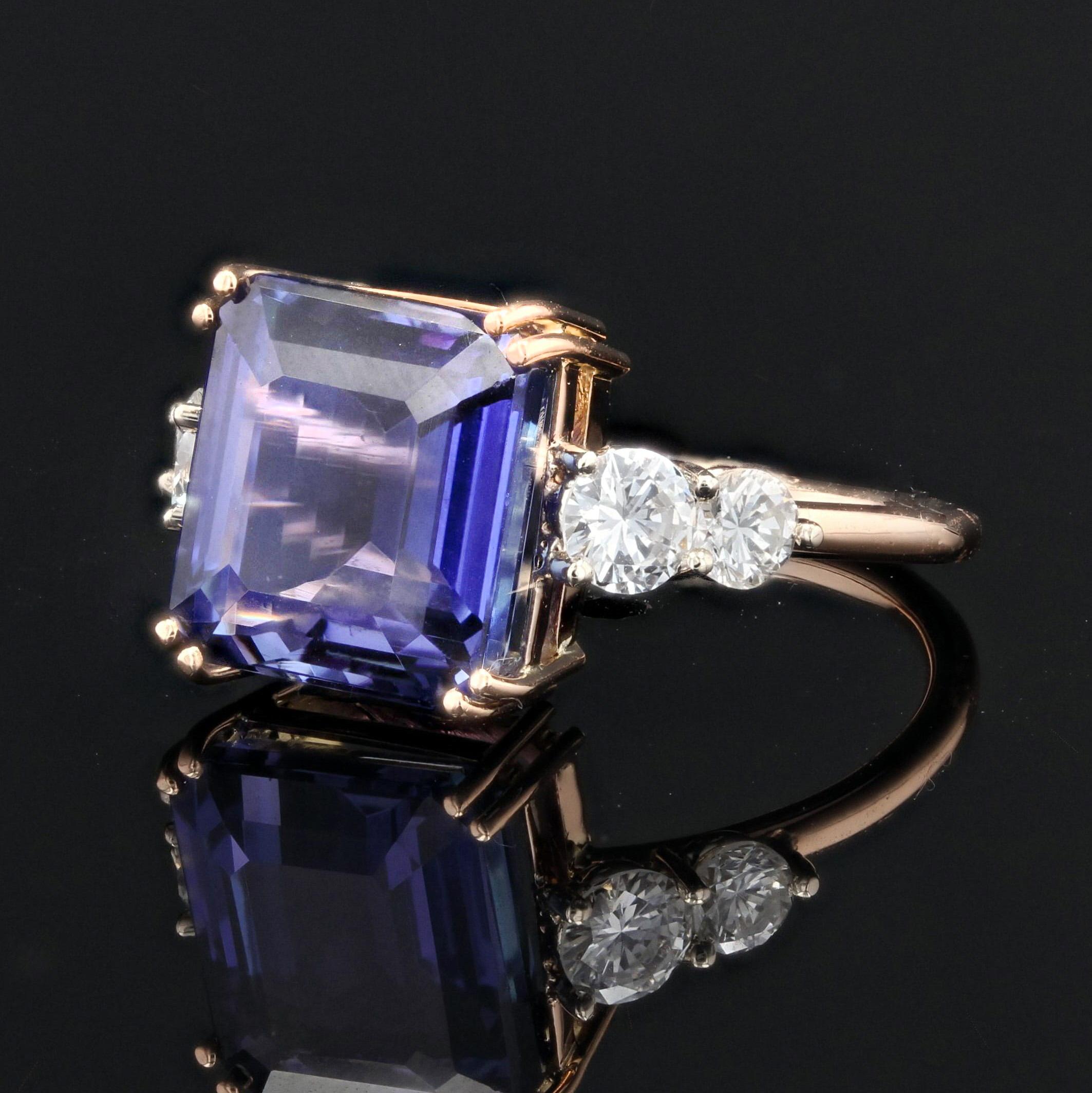 Modern Baume Creation 6 Carats Tanzanite Diamonds Rose Gold Ring For Sale