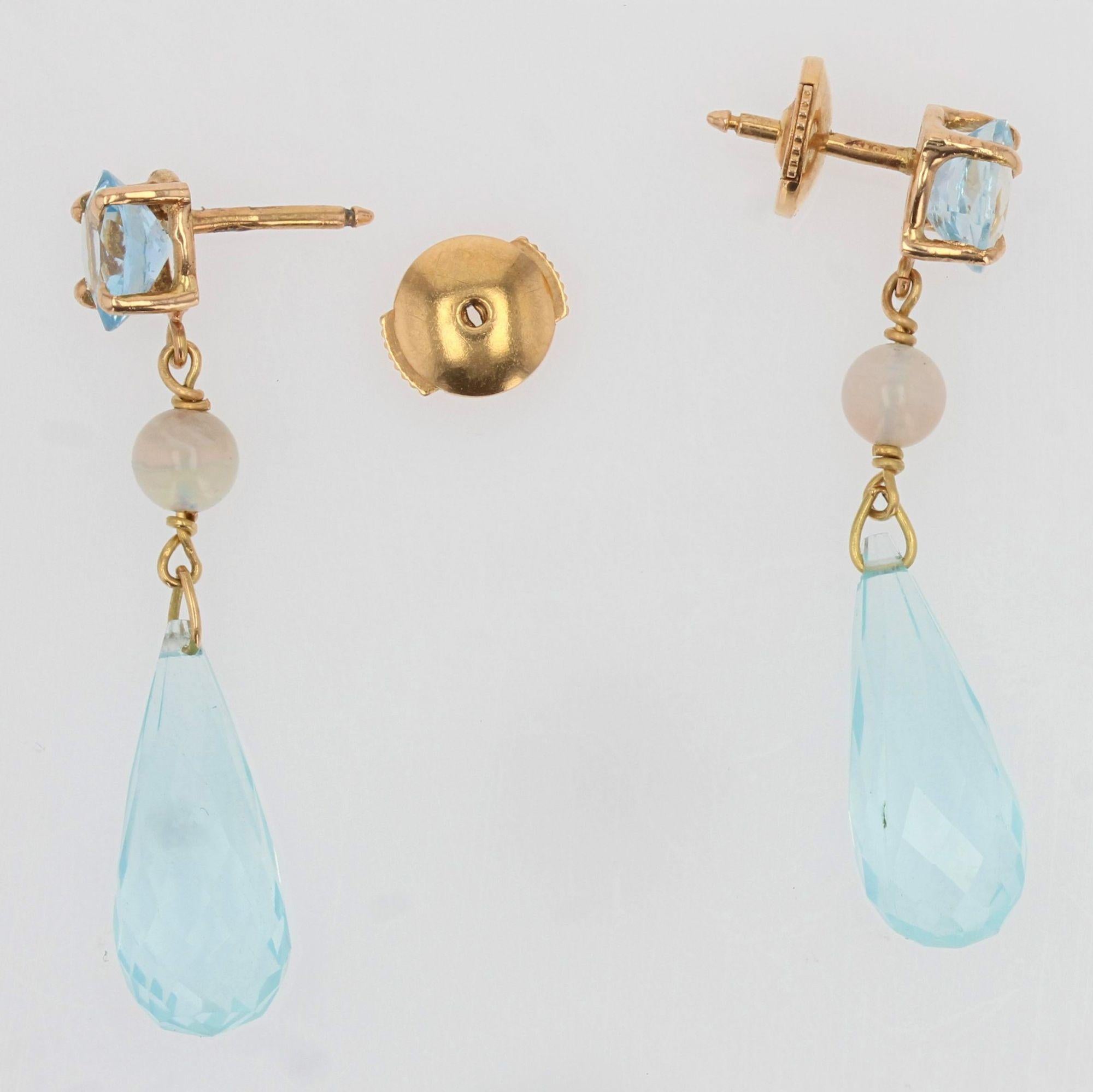 Baume Creation Aquamarine Opal 18 Karat Yellow Gold Earrings Pendants 4