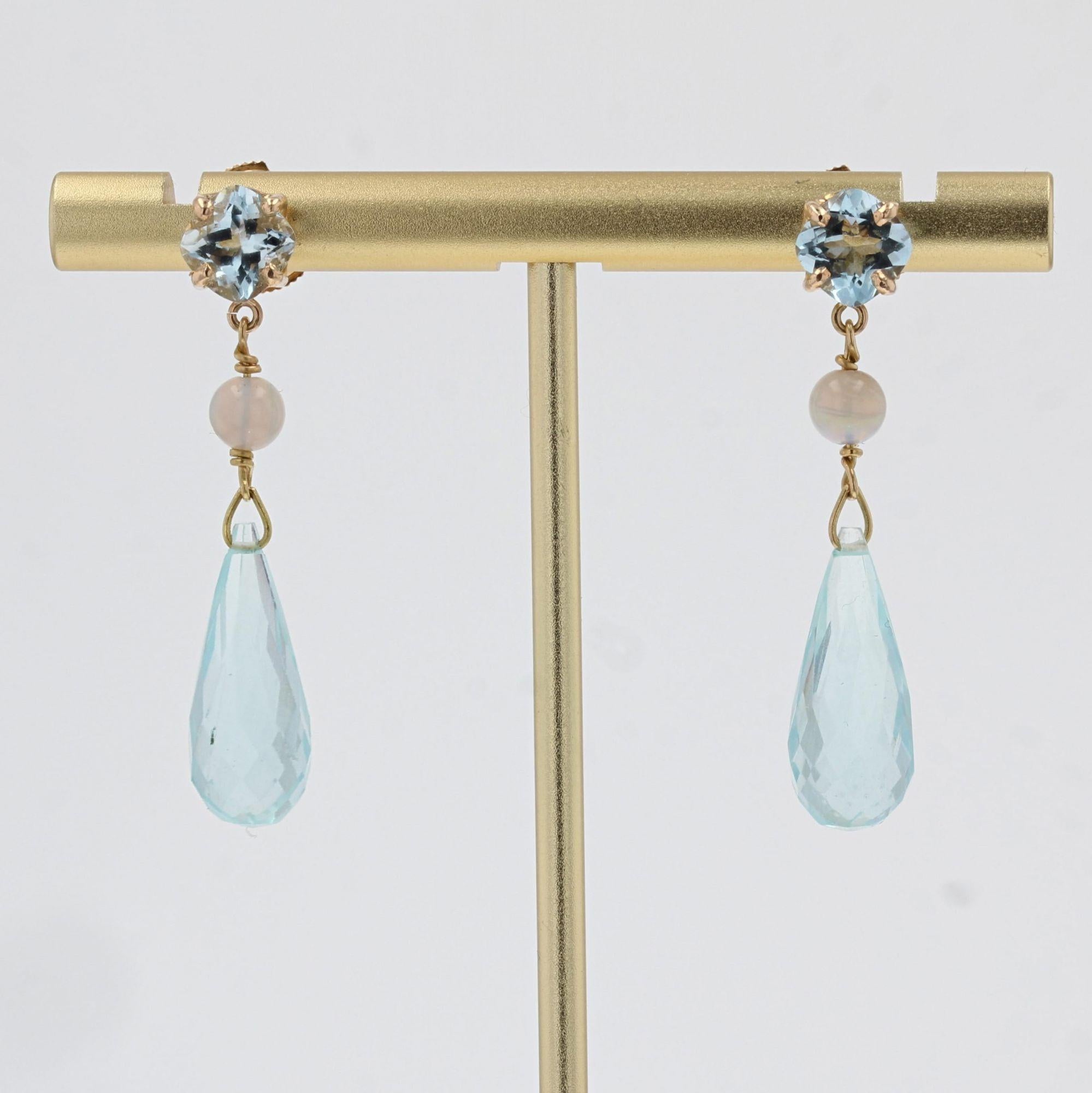 Briolette Cut Baume Creation Aquamarine Opal 18 Karat Yellow Gold Earrings Pendants