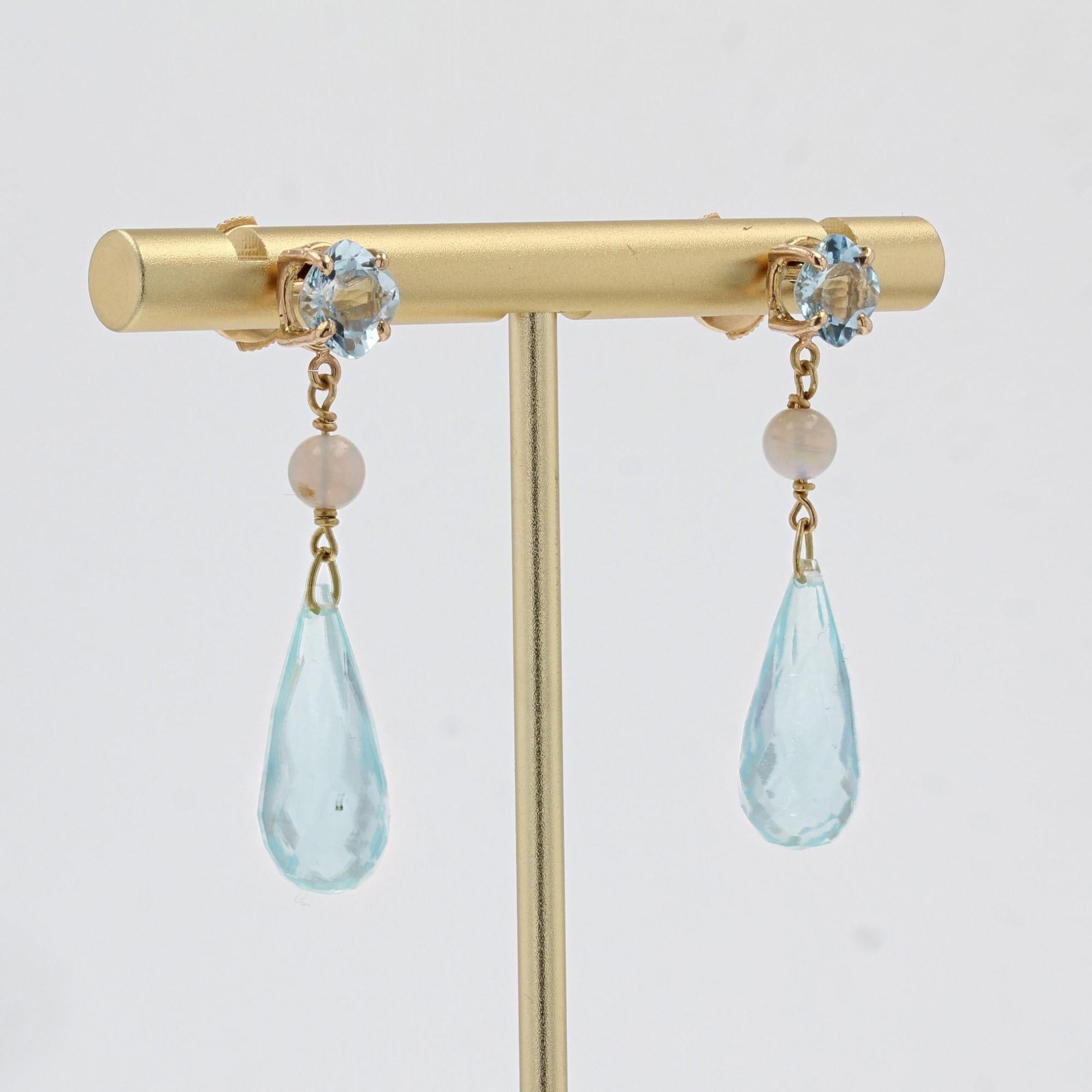 Baume Creation Aquamarine Opal 18 Karat Yellow Gold Earrings Pendants 1