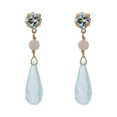 Baume Creation Aquamarine Opal 18 Karat Yellow Gold Earrings Pendants