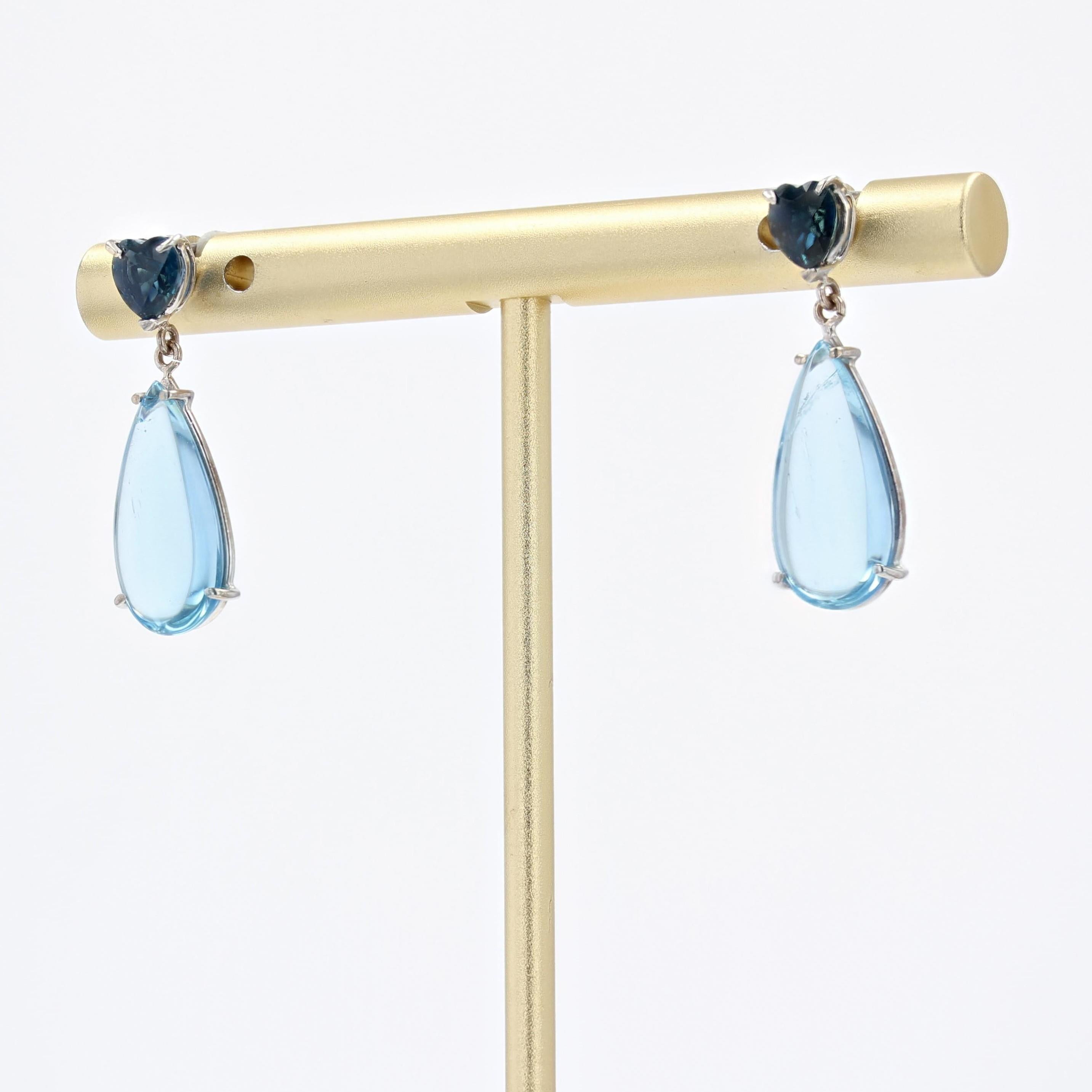 Modern Baume Creation Aquamarine Sapphire 18 Karat White Gold Dangle Earrings For Sale