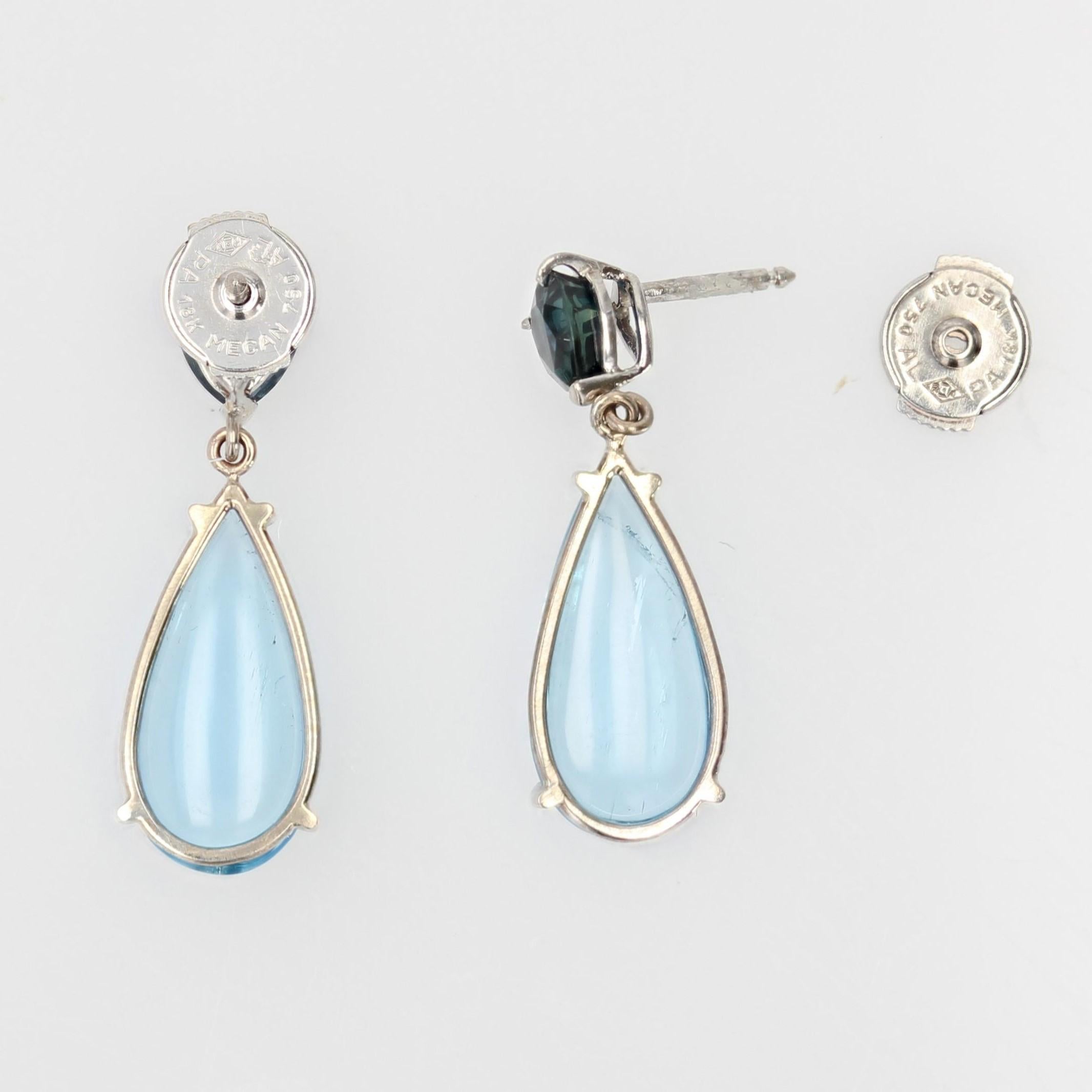 Baume Creation Aquamarine Sapphire 18 Karat White Gold Dangle Earrings In New Condition For Sale In Poitiers, FR