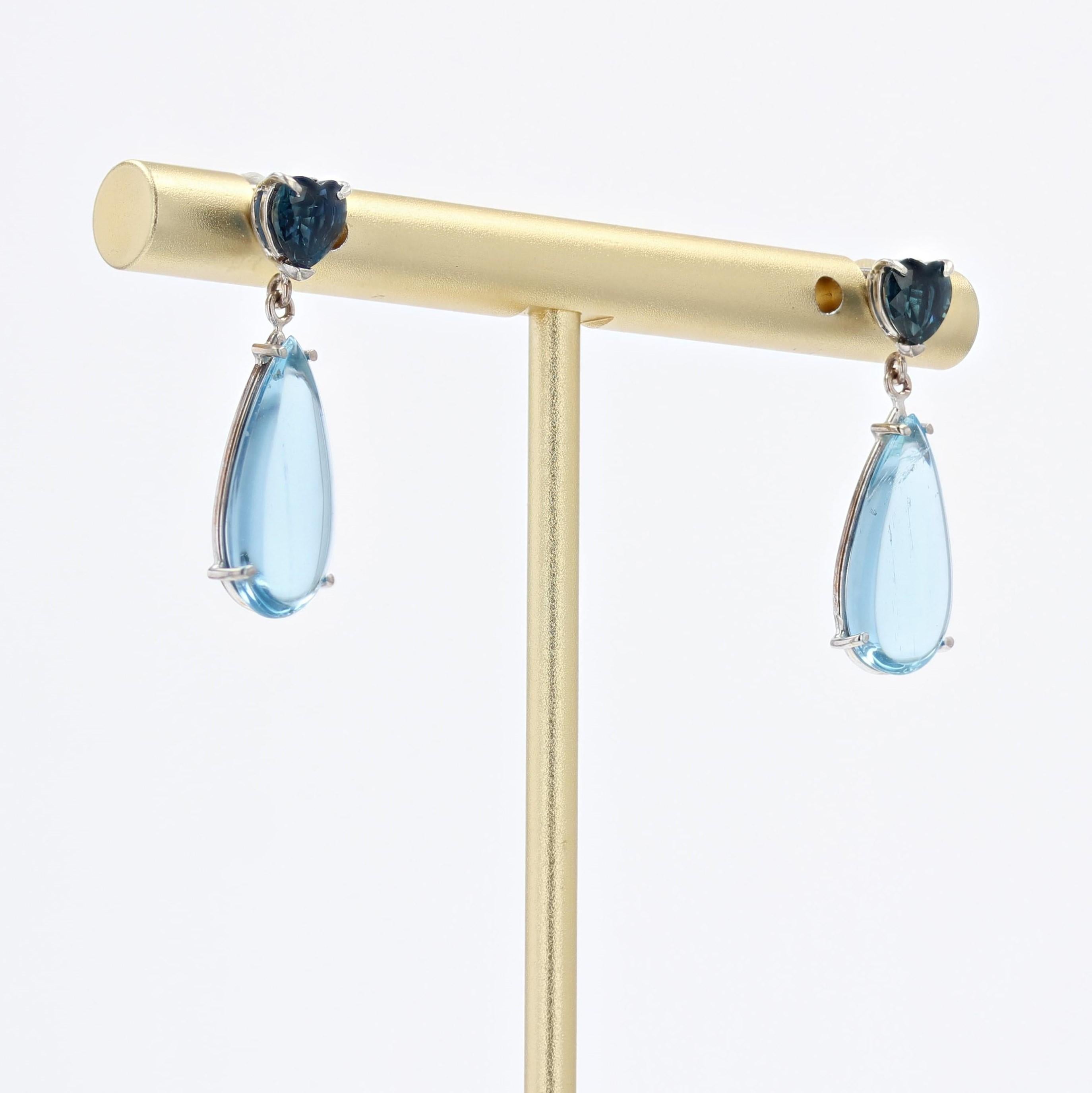 Women's Baume Creation Aquamarine Sapphire 18 Karat White Gold Dangle Earrings For Sale