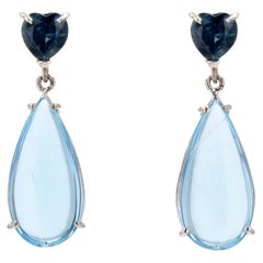 Baume Creation Boucles d'oreilles pendantes en or blanc 18 carats avec aigue-marine et saphirs