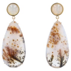 Pendientes Colgantes Baume Creation Agata Dendrita Piedra Luna Oro Amarillo 18 Kilates