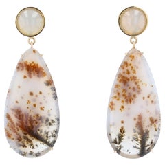 Pendientes Colgantes Baume Creation Agata Dendrita Piedra Luna Oro Amarillo 18 Kilates