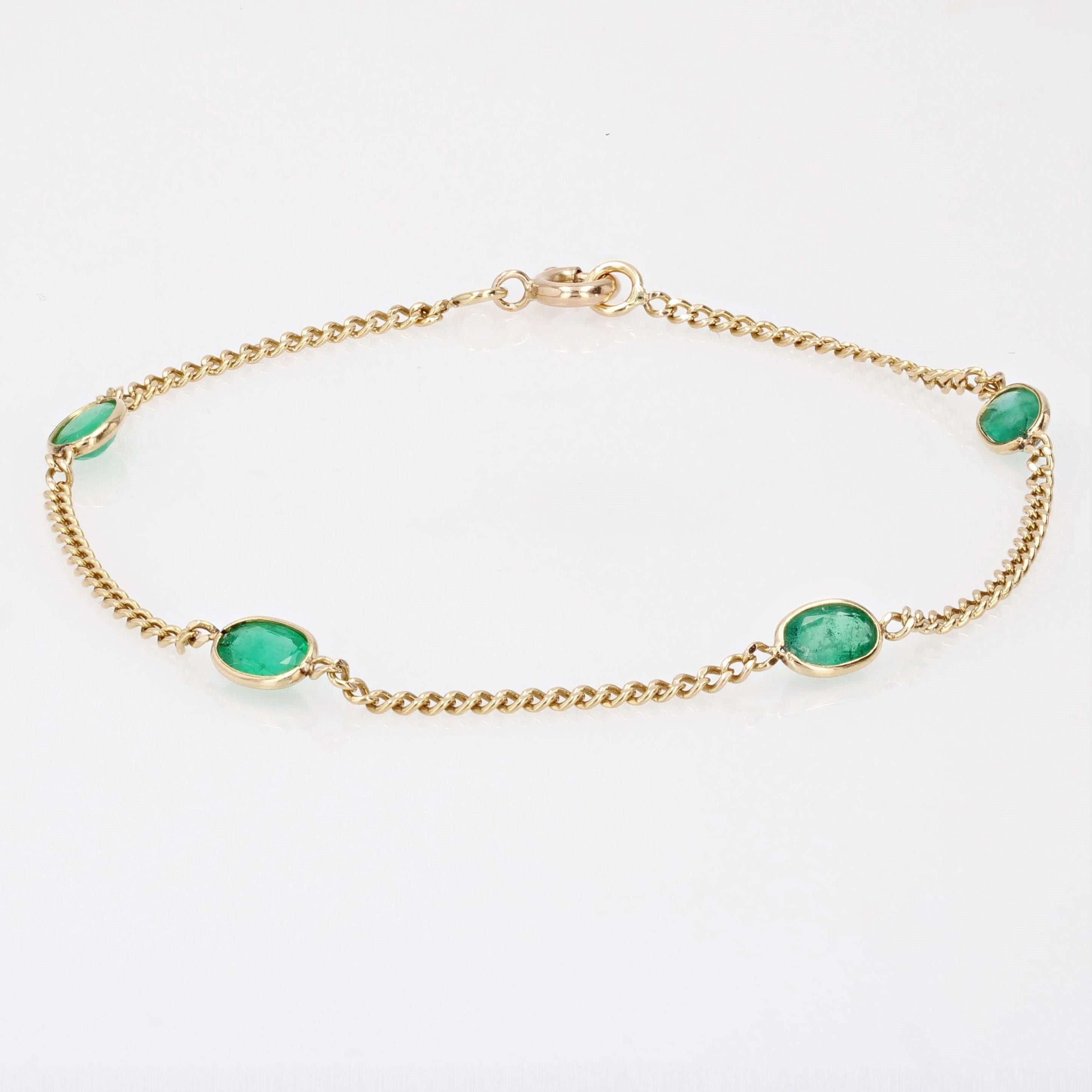 Oval Cut Baume Creation Emeralds 18 Karat Yellow Gold Chain Bracelet