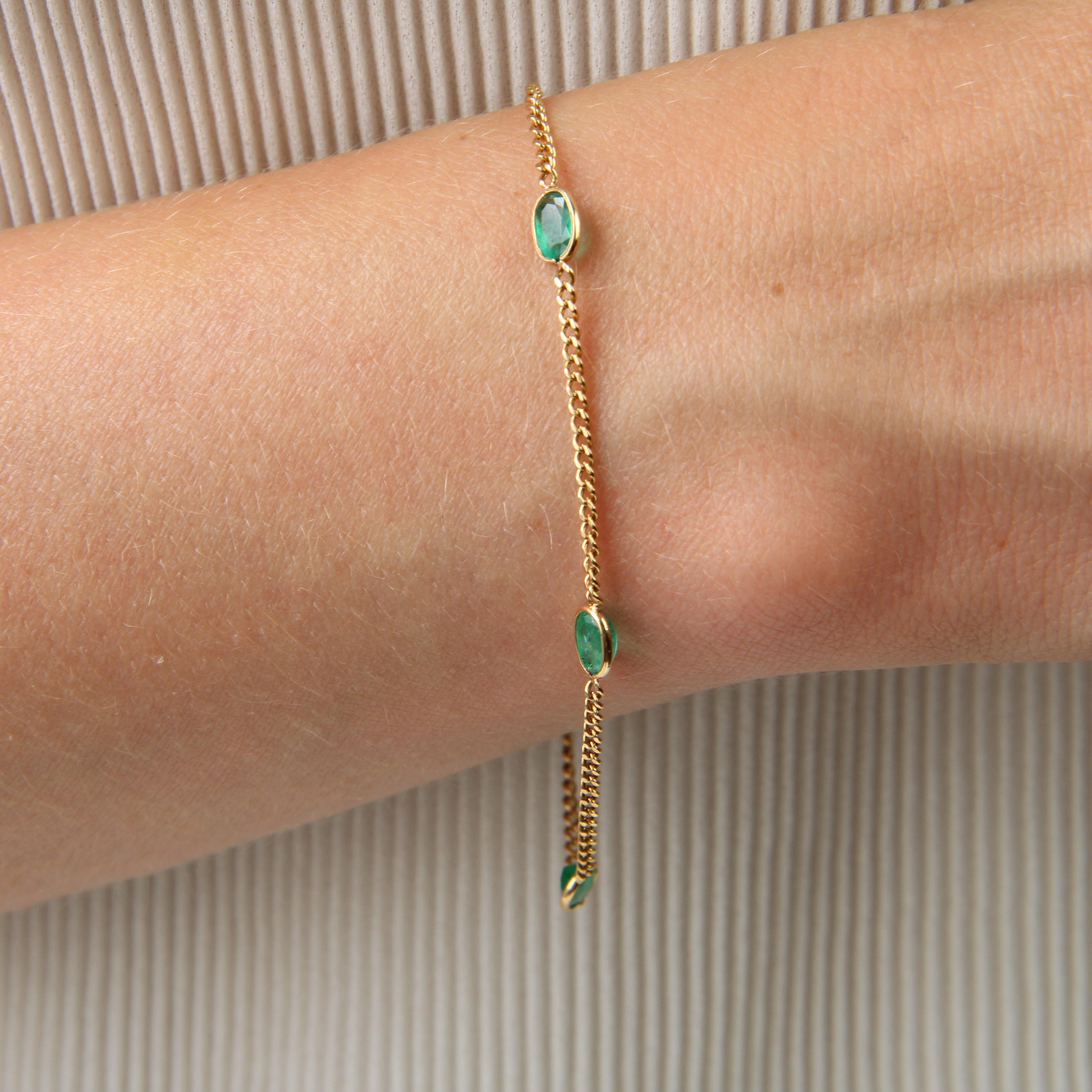 Baume Creation Emeralds 18 Karat Yellow Gold Chain Bracelet 2