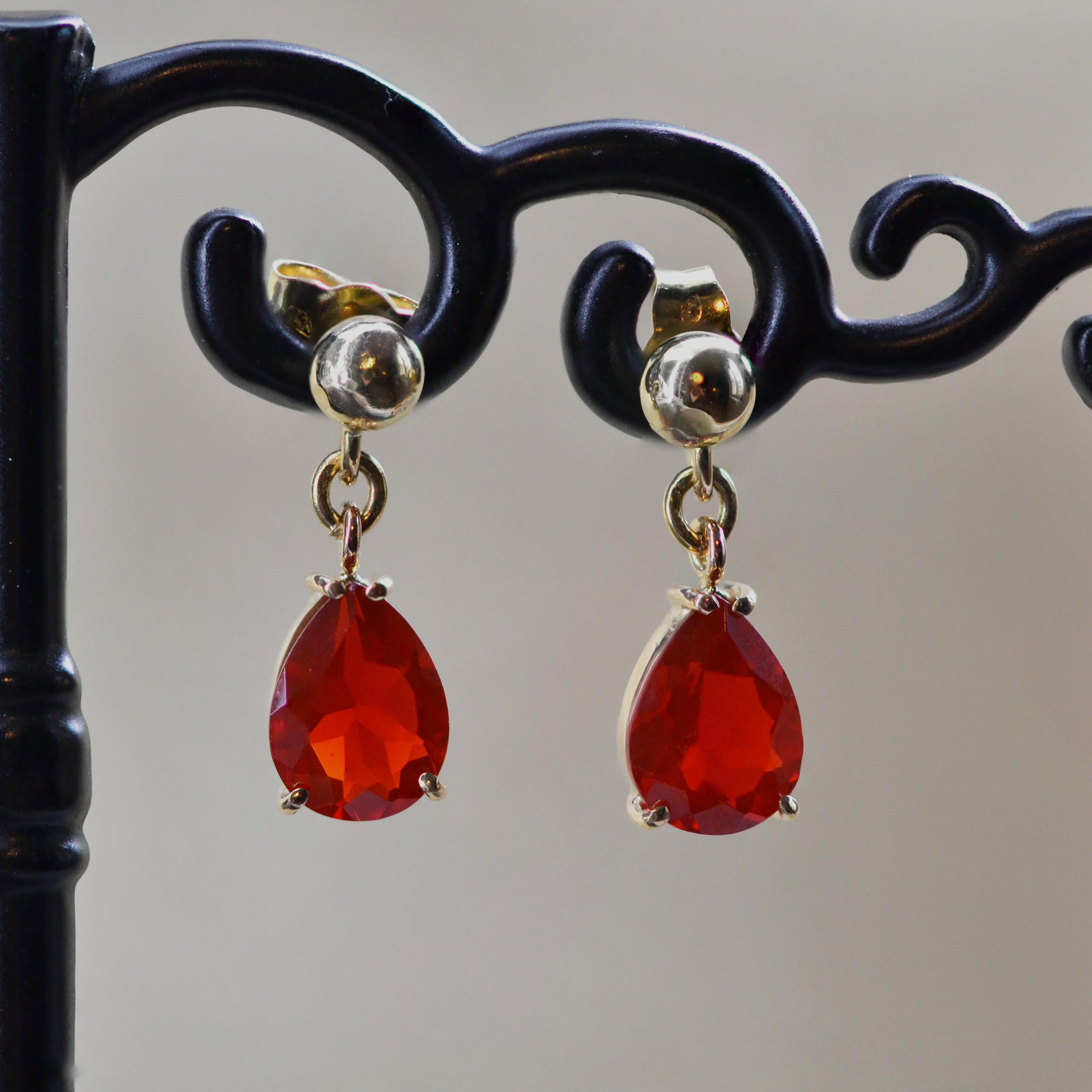 Pear Cut Baume Creation Fire Opal 18 Karat Yellow Gold Earrings For Sale