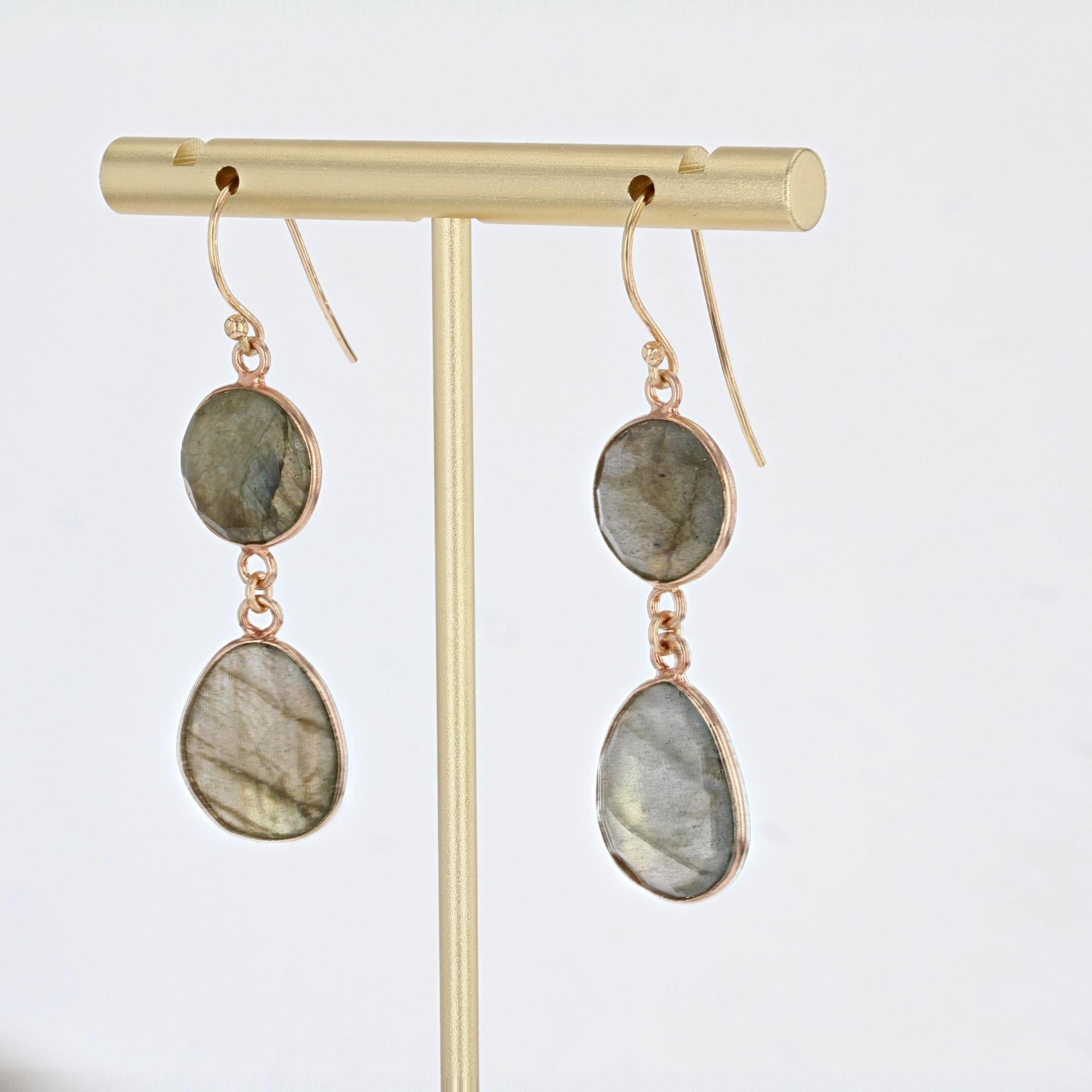 Baume Creation Labradorite 18 Karat Rose Gold Dangle Earrings In New Condition For Sale In Poitiers, FR