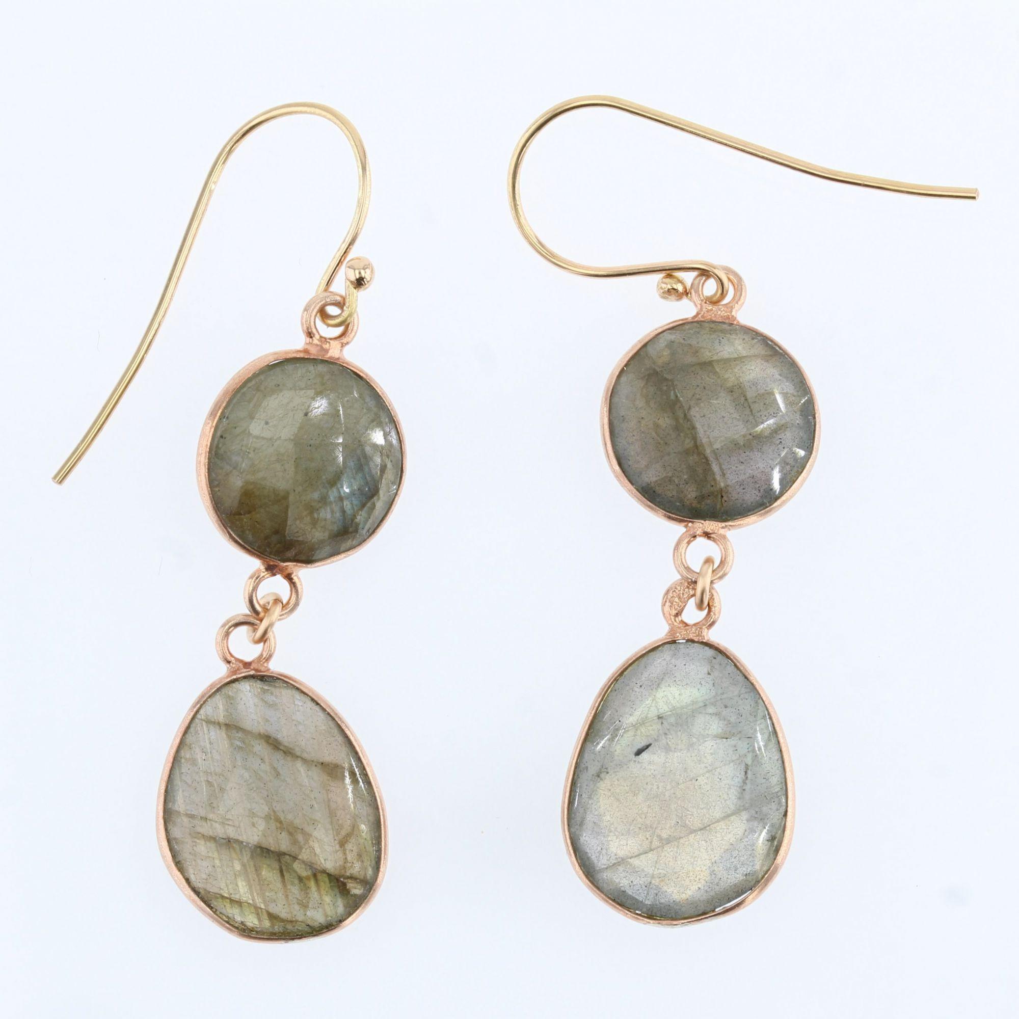 Baume Creation Labradorite 18 Karat Rose Gold Dangle Earrings For Sale 4