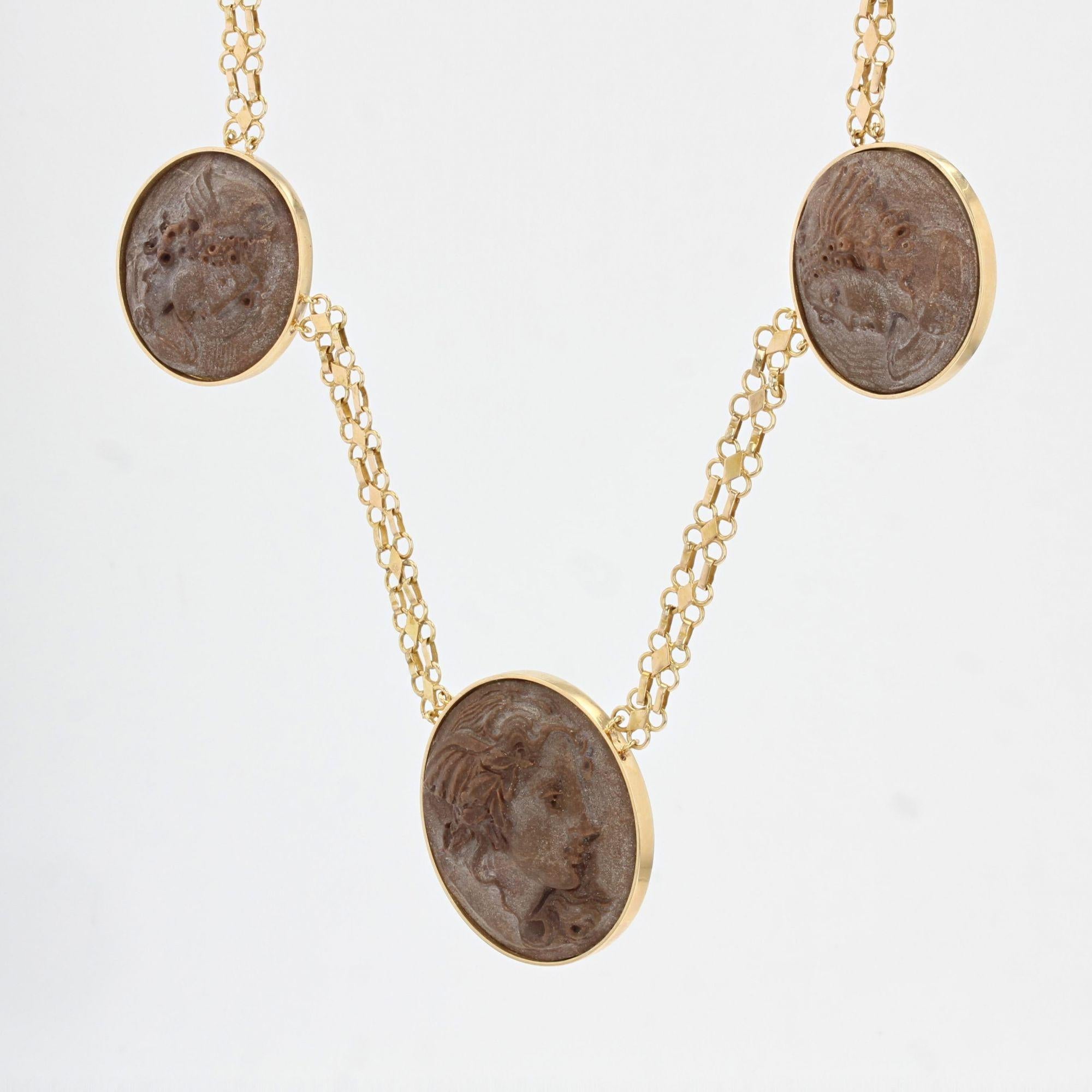 Empire Baume Creation Lava Stone Cameo 18 Karat Yellow Gold Necklace For Sale