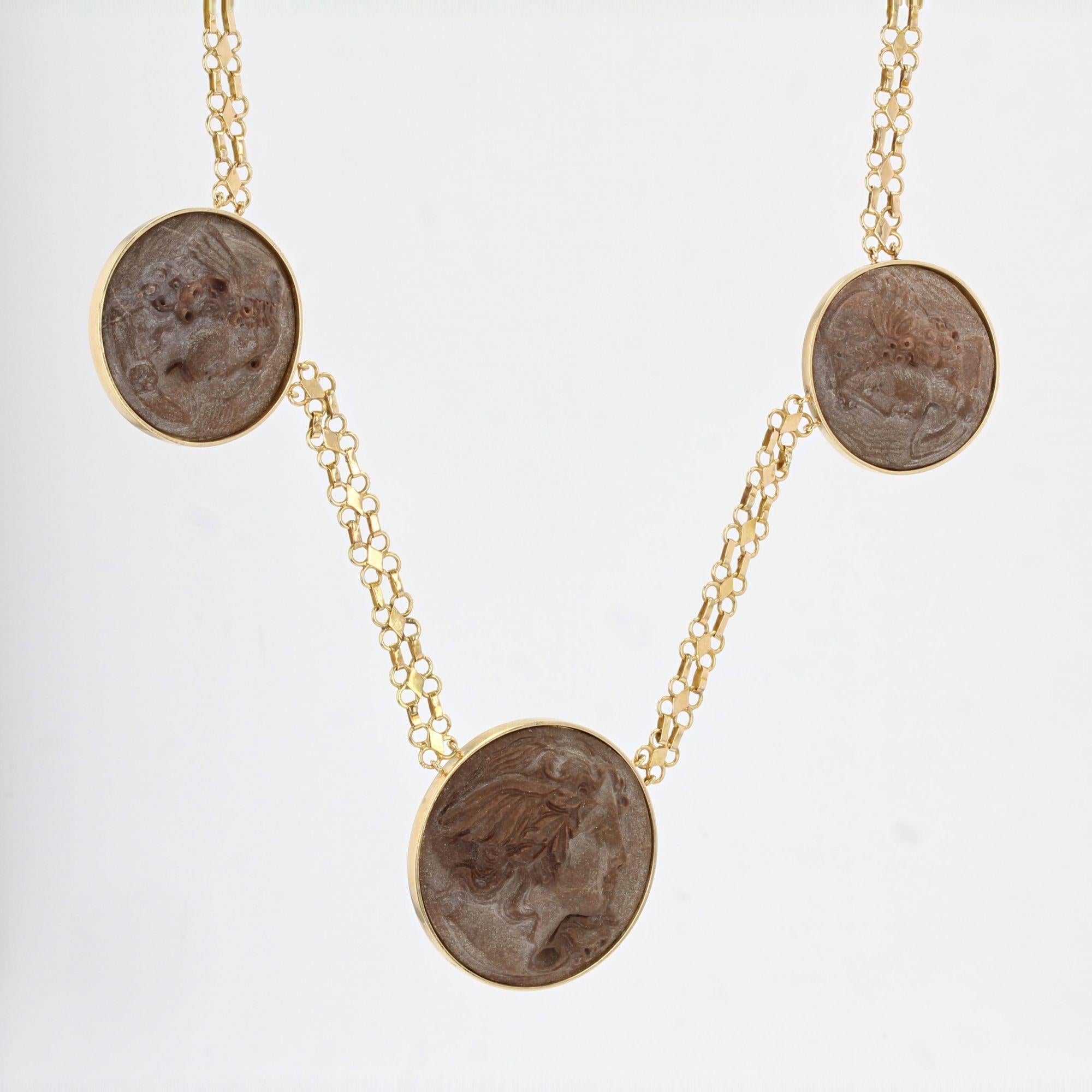 Baume Creation Lava Stone Cameo 18 Karat Yellow Gold Necklace For Sale 2