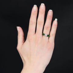 Baume Creation Natural Tsavorite Garnet D.VVS Diamond Yellow Gold Trilogy Ring